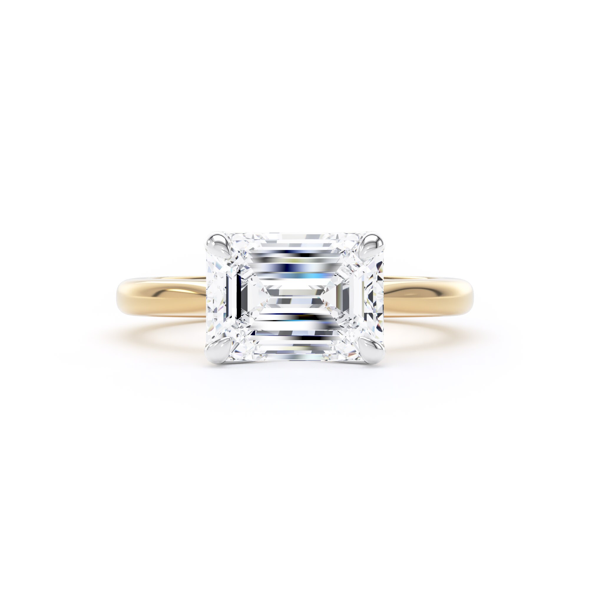 Goldsmiths 18ct Yellow Gold and Platinum 3.00cttw East-West Emerald Cut Lab Grown Diamond Solitaire Engagement Ring - Ring Size L