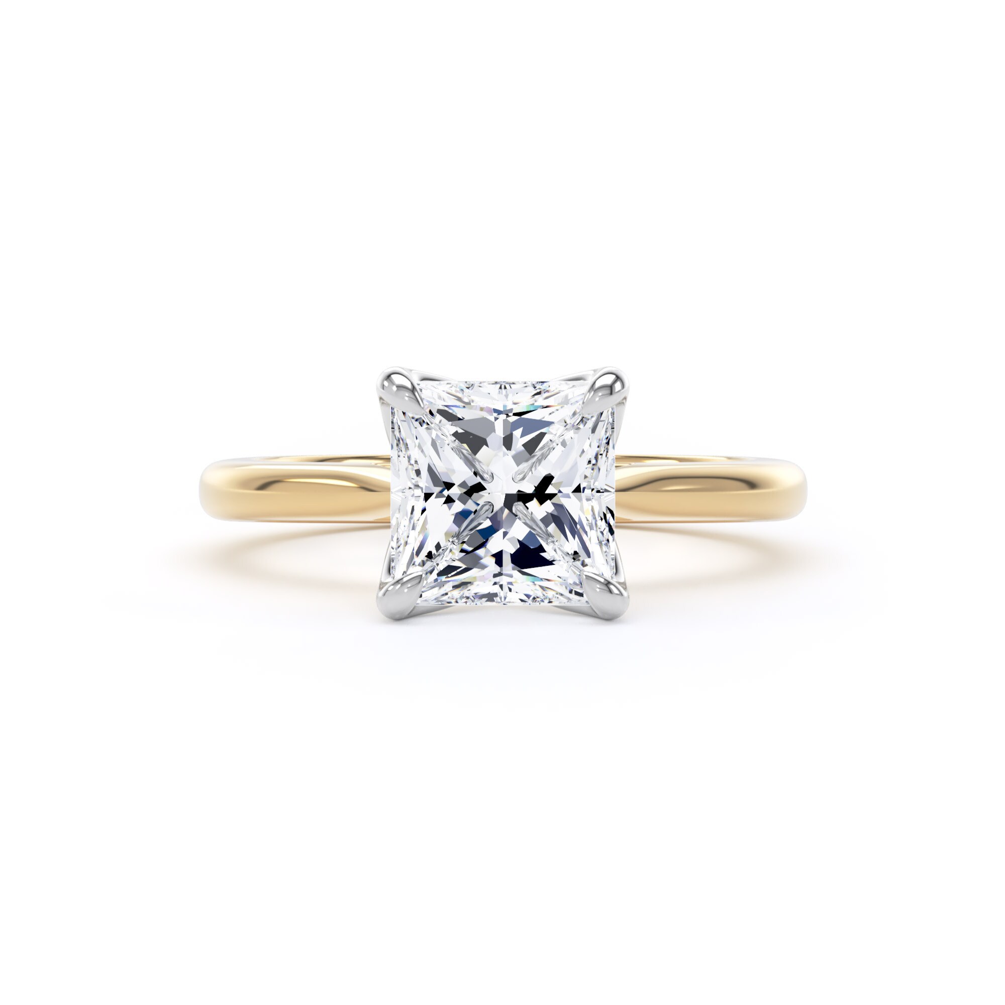 Goldsmiths 18ct Yellow Gold and Platinum 2.00cttw Princess Cut Lab Grown Diamond Solitaire Engagement Ring - Ring Size H Goldsmiths 18ct Yellow Gold and Platinum 2.00cttw Princess Cut Lab Grown Diamond Solitaire Engagement Ring - Ring Size H