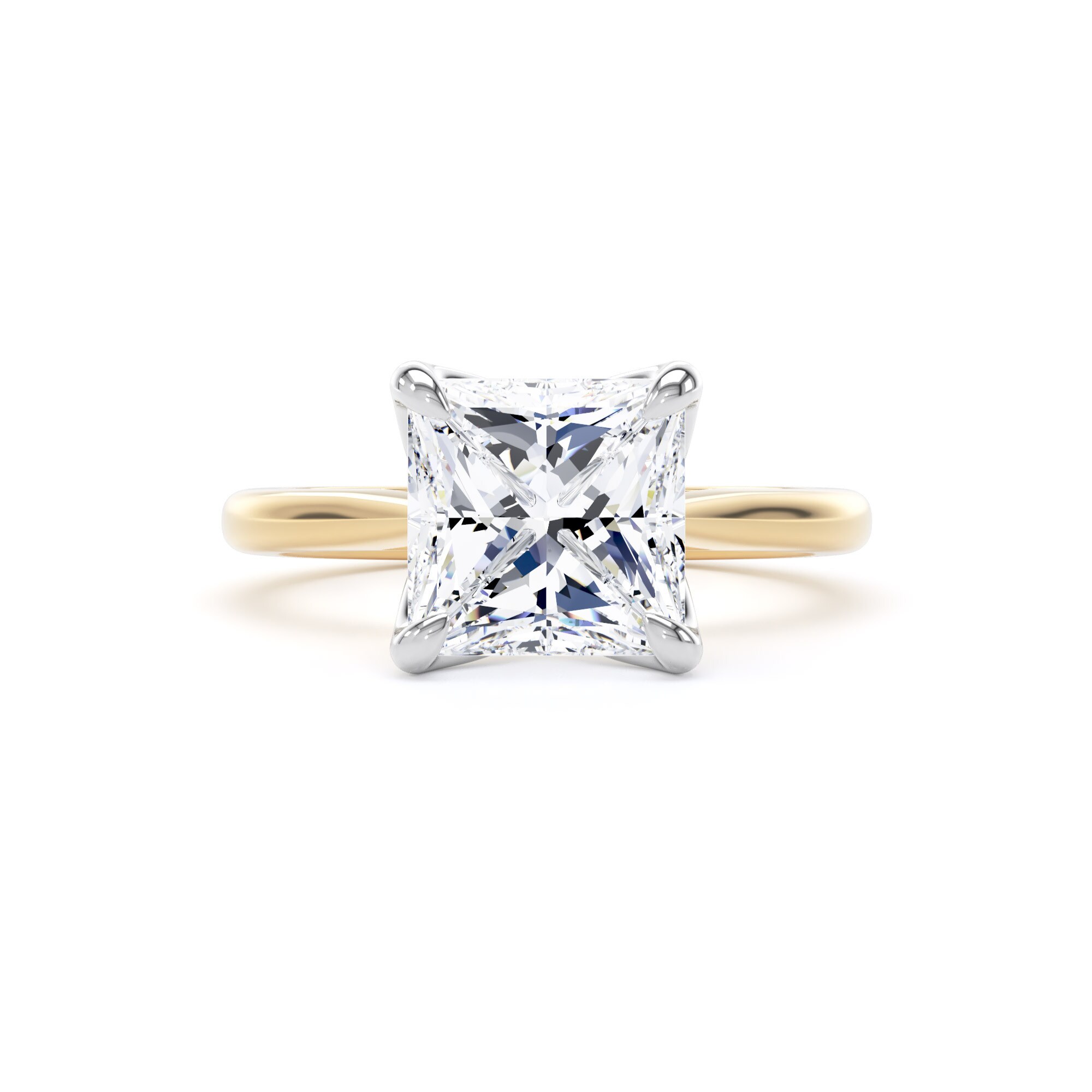 Goldsmiths 18ct Yellow Gold and Platinum 3.00cttw Princess Cut Lab Grown Diamond Solitaire Engagement Ring - Ring Size O.5 Goldsmiths 18ct Yellow Gold and Platinum 3.00cttw Princess Cut Lab Grown Diamond Solitaire Engagement Ring - Ring Size O.5