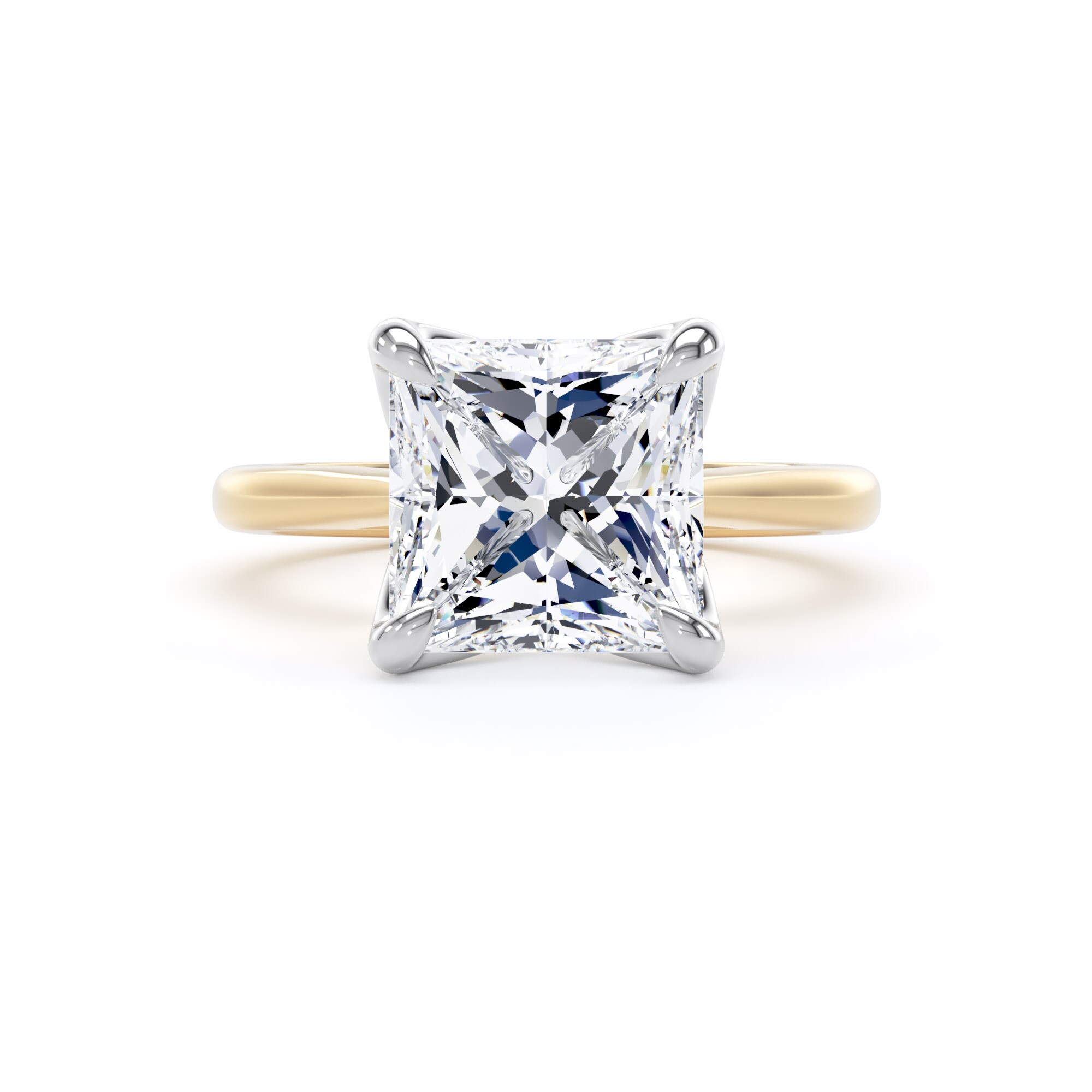 Goldsmiths 18ct Yellow Gold and Platinum 4.00cttw Princess Cut Lab Grown Diamond Solitaire Engagement Ring - Ring Size J