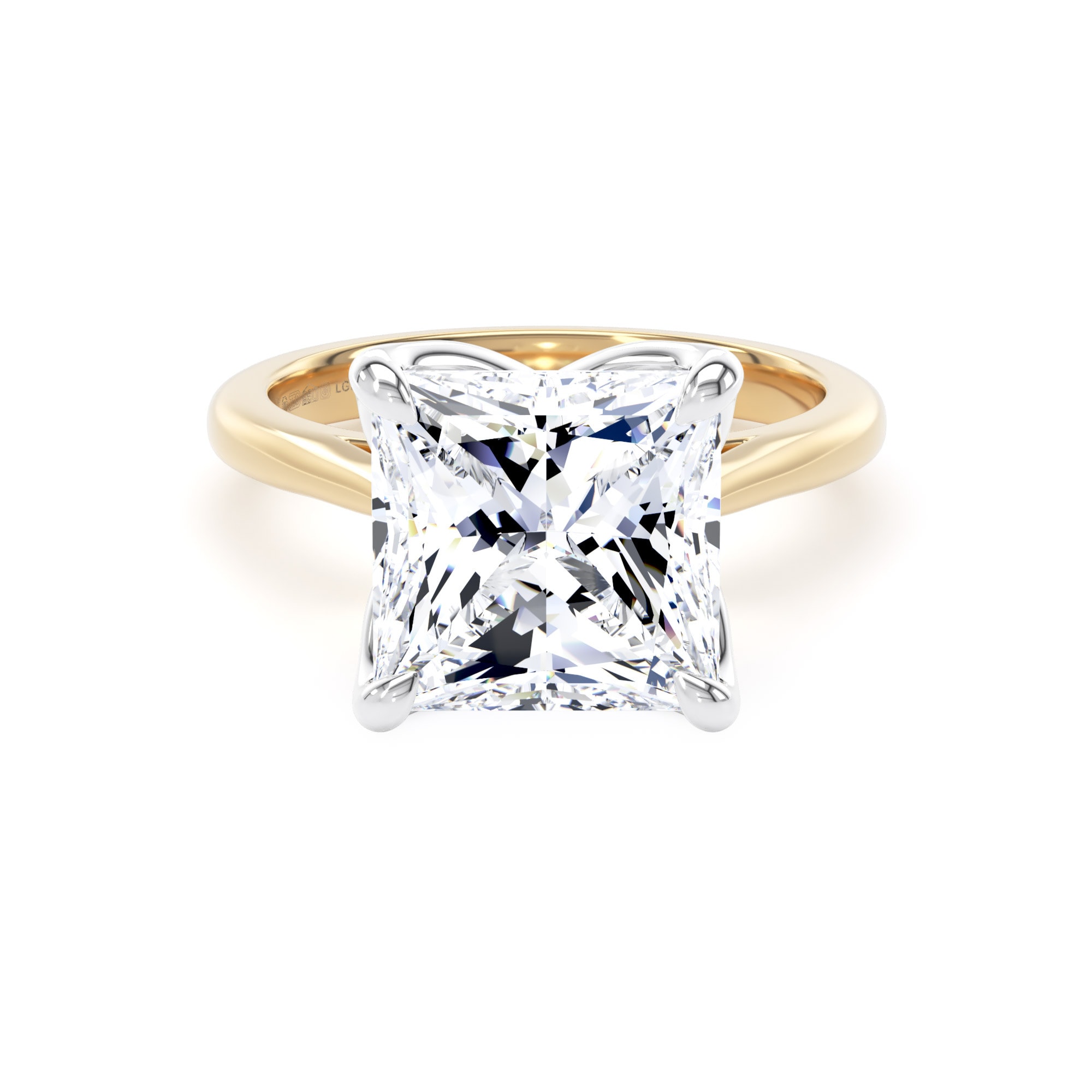 18ct Yellow Gold and Platinum 5.00cttw Princess Cut Lab Grown Diamond Solitaire Engagement Ring