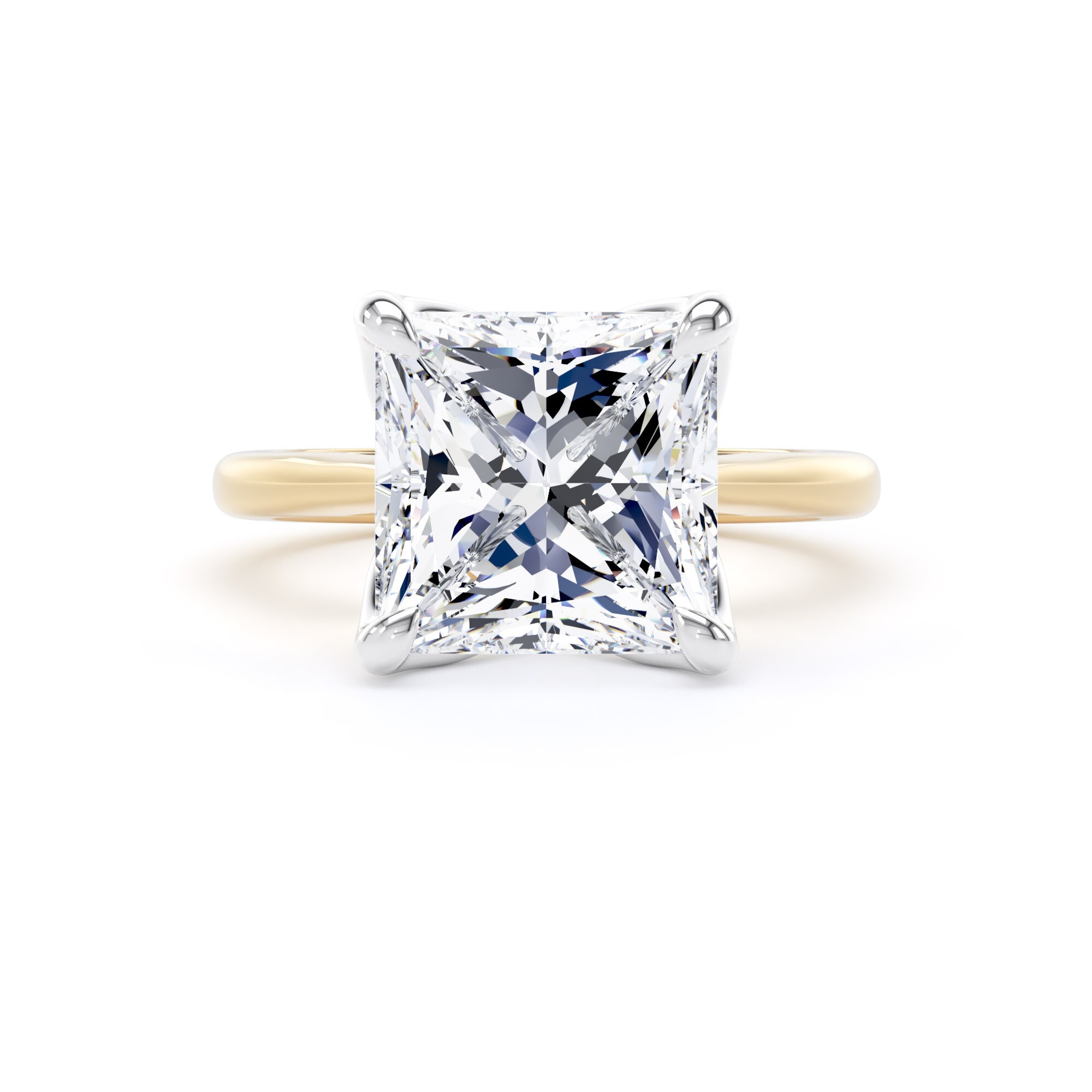 Goldsmiths 18ct Yellow Gold and Platinum 5.00cttw Princess Cut Lab Grown Diamond Solitaire Engagement Ring - Ring Size X Goldsmiths 18ct Yellow Gold and Platinum 5.00cttw Princess Cut Lab Grown Diamond Solitaire Engagement Ring - Ring Size X