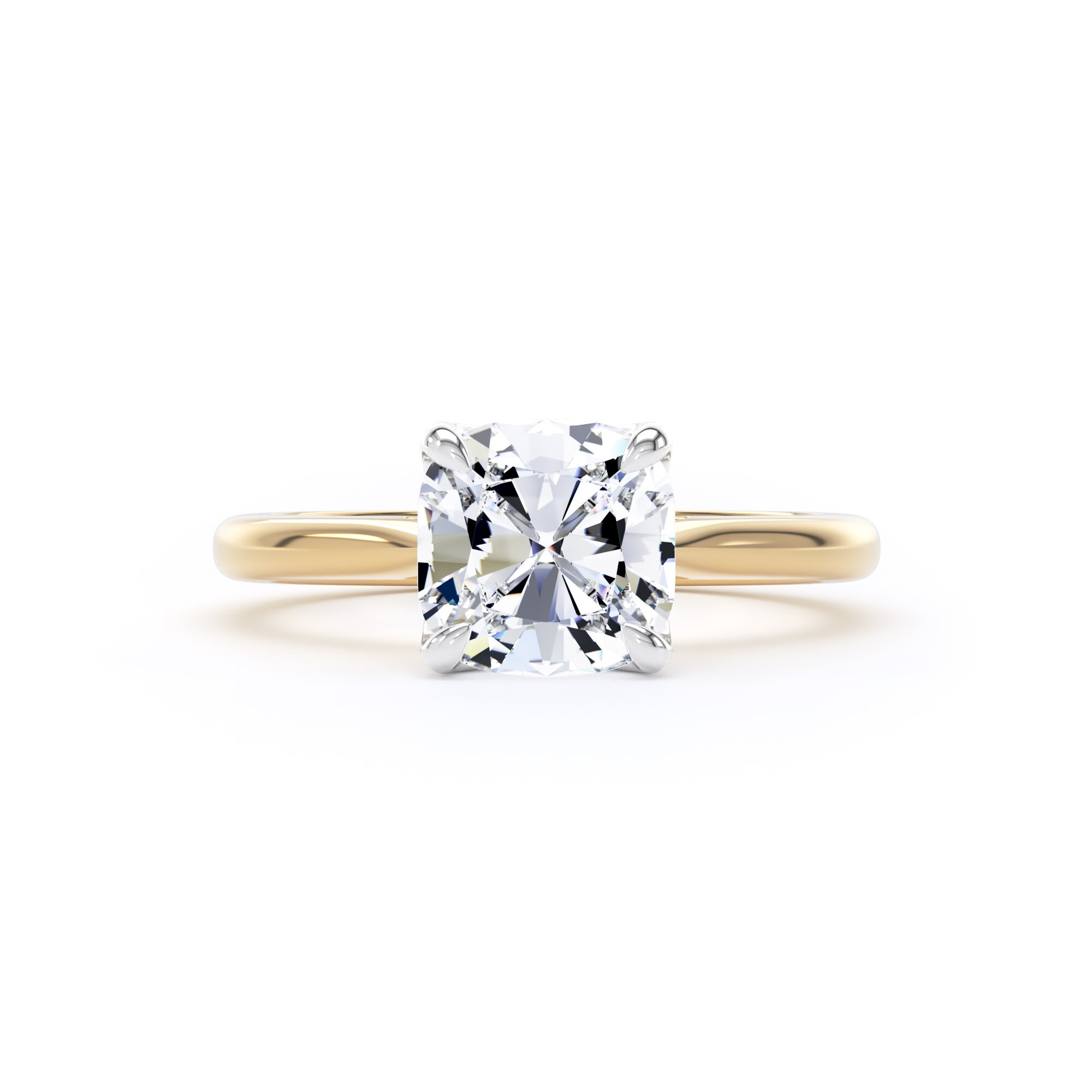Goldsmiths 18ct Yellow Gold and Platinum 2.00cttw Cushion Cut Lab Grown Diamond Solitaire Engagement Ring - Ring Size Z Goldsmiths 18ct Yellow Gold and Platinum 2.00cttw Cushion Cut Lab Grown Diamond Solitaire Engagement Ring - Ring Size Z