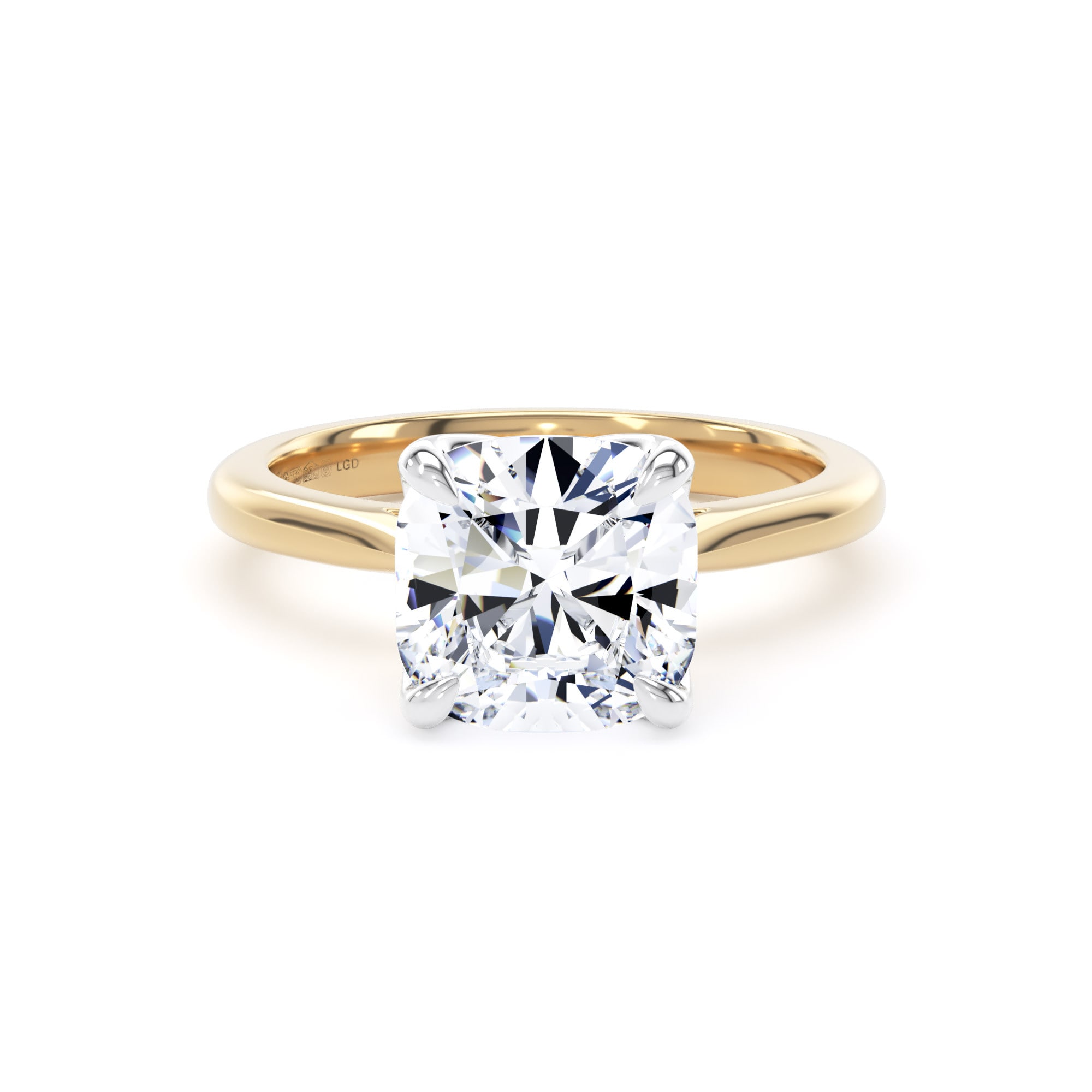 18ct Yellow Gold and Platinum 3.00cttw Cushion Cut Lab Grown Diamond Solitaire Engagement Ring