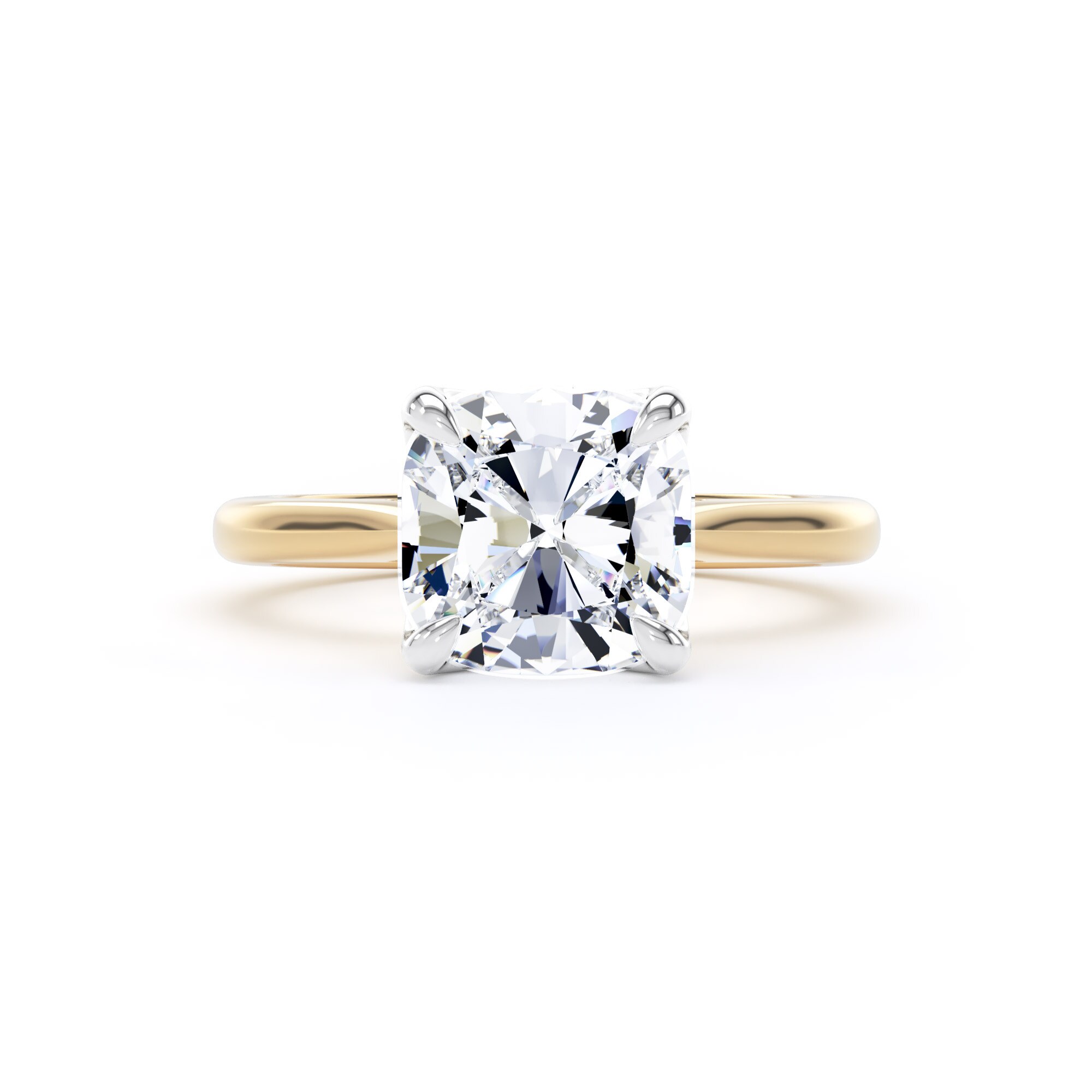 Goldsmiths 18ct Yellow Gold and Platinum 3.00cttw Cushion Cut Lab Grown Diamond Solitaire Engagement Ring - Ring Size H.5 Goldsmiths 18ct Yellow Gold and Platinum 3.00cttw Cushion Cut Lab Grown Diamond Solitaire Engagement Ring - Ring Size H.5