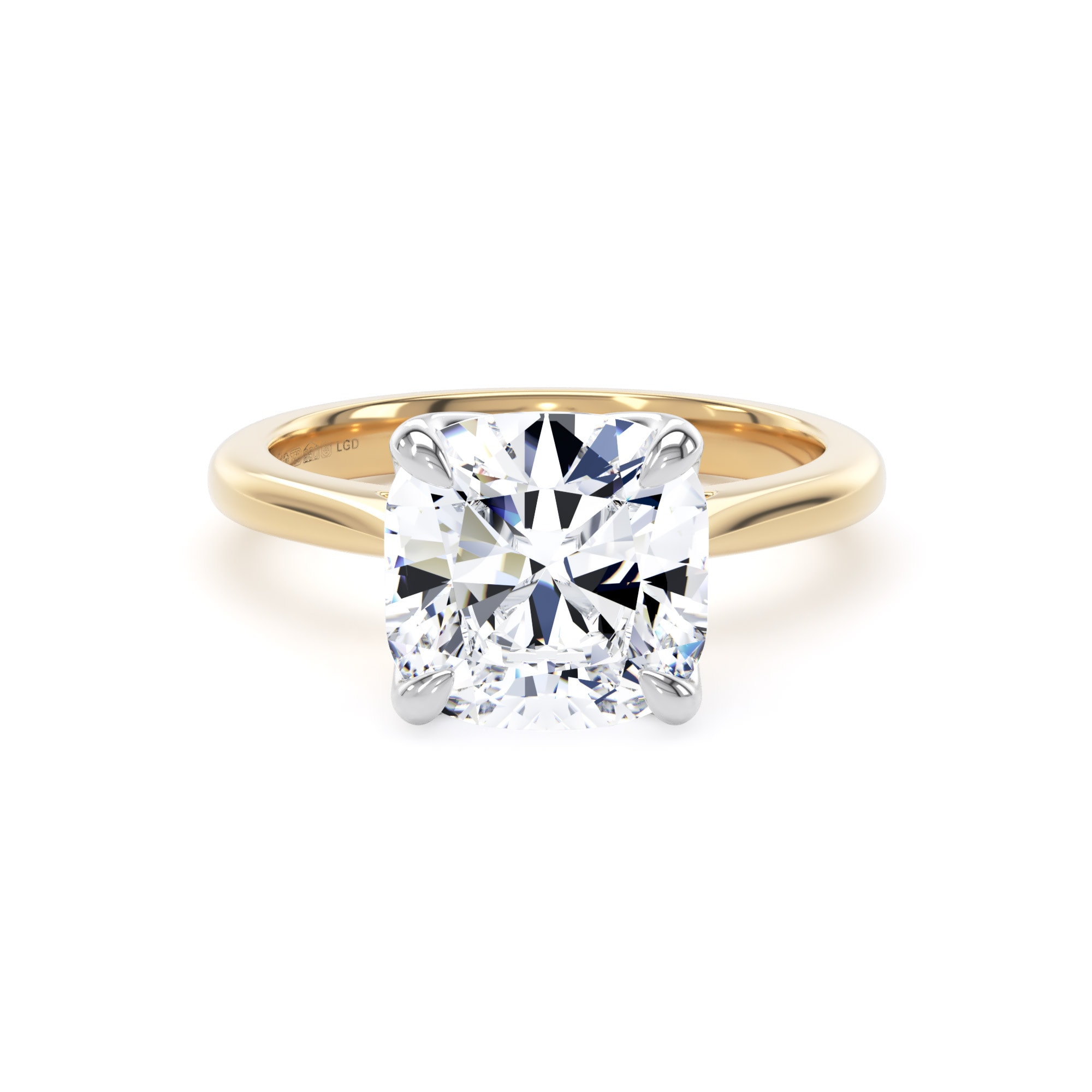 18ct Yellow Gold and Platinum 4.00cttw Cushion Cut Lab Grown Diamond Solitaire Engagement Ring