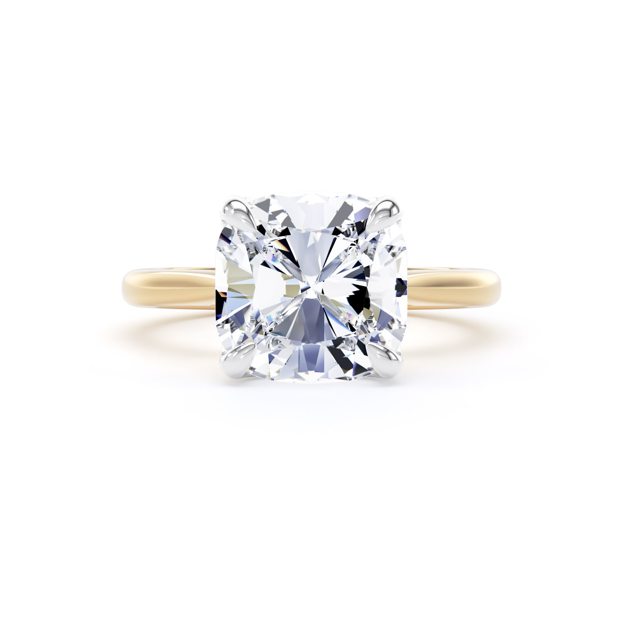 Goldsmiths 18ct Yellow Gold and Platinum 5.00cttw Cushion Cut Lab Grown Diamond Solitaire Engagement Ring - Ring Size I Goldsmiths 18ct Yellow Gold and Platinum 5.00cttw Cushion Cut Lab Grown Diamond Solitaire Engagement Ring - Ring Size I