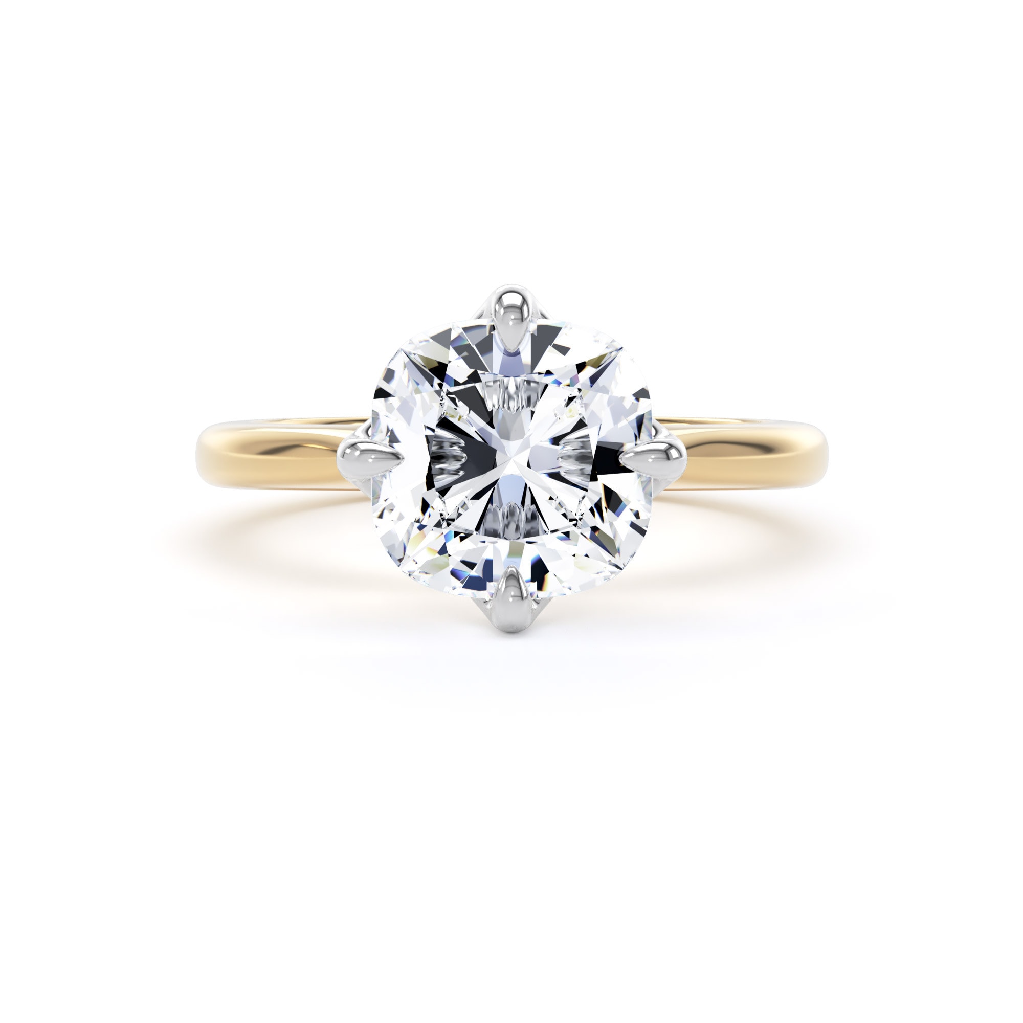 Goldsmiths 18ct Yellow Gold and Platinum Compass Set 3.00cttw Cushion Cut Lab Grown Diamond Solitaire Engagement Ring - Ring Size J.5 Goldsmiths 18ct Yellow Gold and Platinum Compass Set 3.00cttw Cushion Cut Lab Grown Diamond Solitaire Engagement Ring - Ring Size J.5