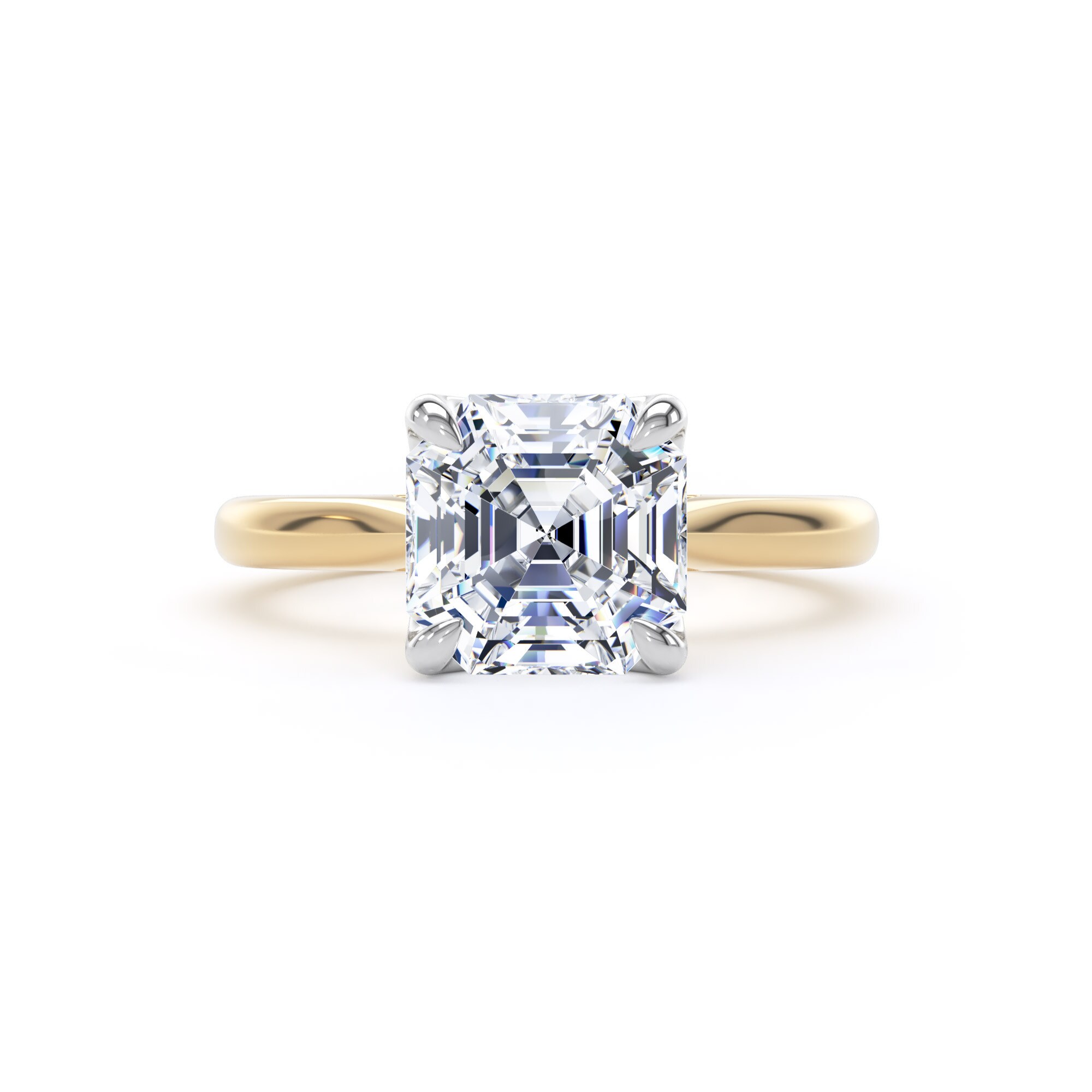 Goldsmiths 18ct Yellow Gold and Platinum 3.00cttw Asscher Cut Lab Grown Diamond Solitaire Engagement Ring - Ring Size V.5 Goldsmiths 18ct Yellow Gold and Platinum 3.00cttw Asscher Cut Lab Grown Diamond Solitaire Engagement Ring - Ring Size V.5