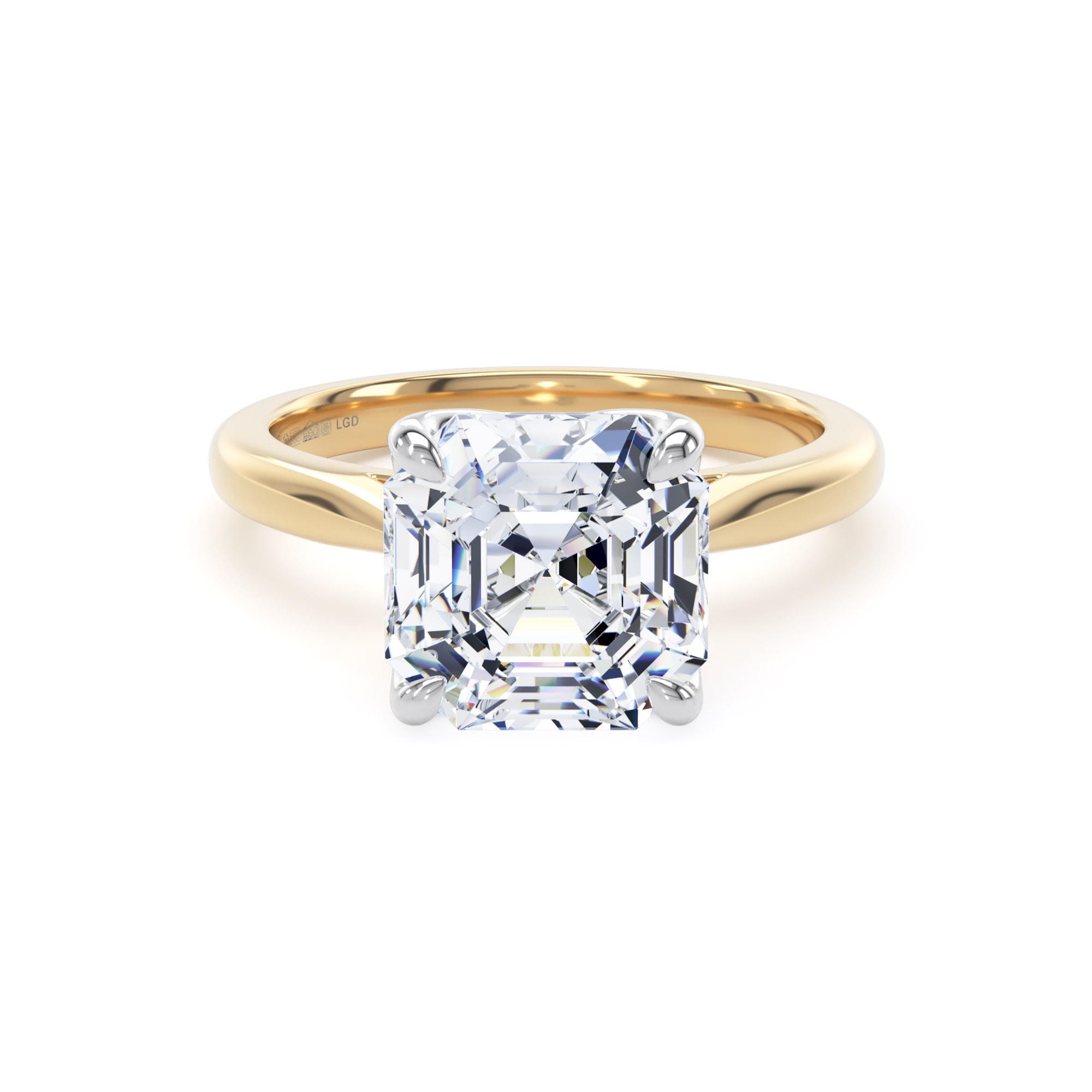 18ct Yellow Gold and Platinum 4.00cttw Asscher Cut Lab Grown Diamond Solitaire Engagement Ring