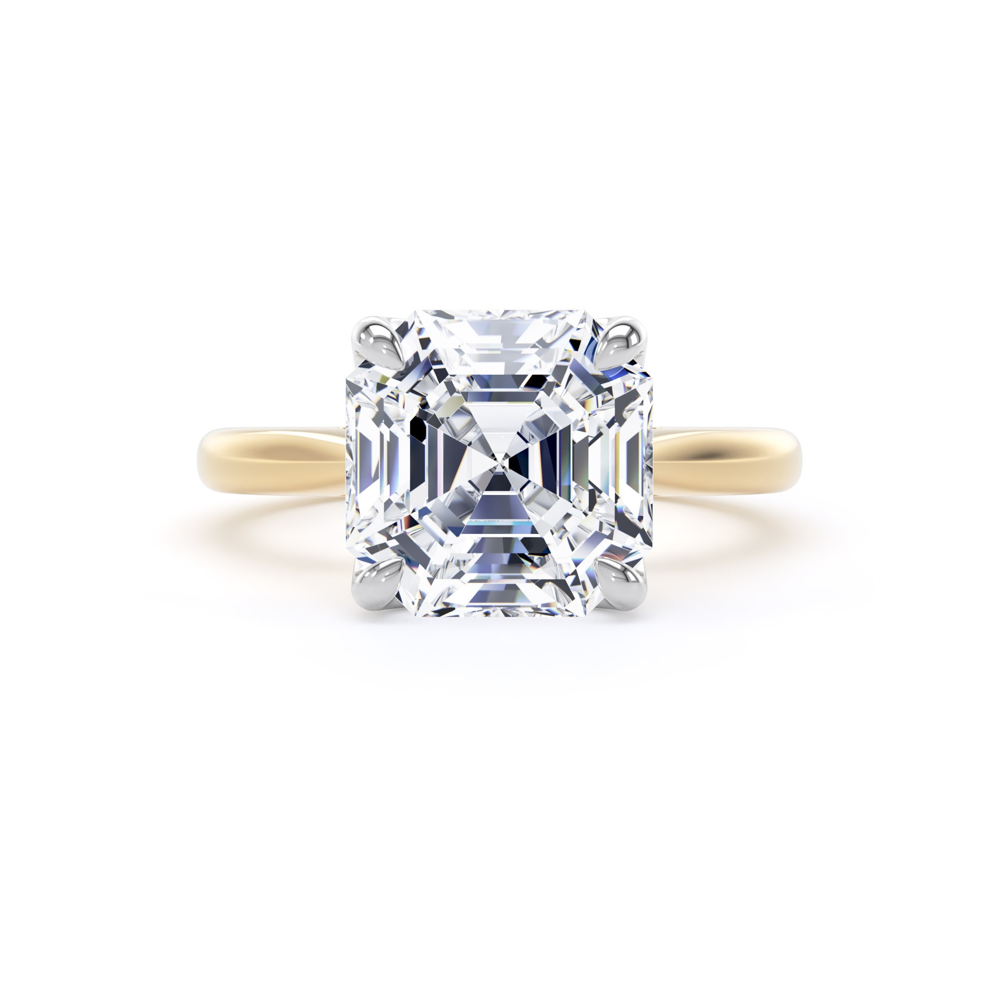 Goldsmiths 18ct Yellow Gold and Platinum 5.00cttw Asscher Cut Lab Grown Diamond Solitaire Engagement Ring - Ring Size K.5 Goldsmiths 18ct Yellow Gold and Platinum 5.00cttw Asscher Cut Lab Grown Diamond Solitaire Engagement Ring - Ring Size K.5