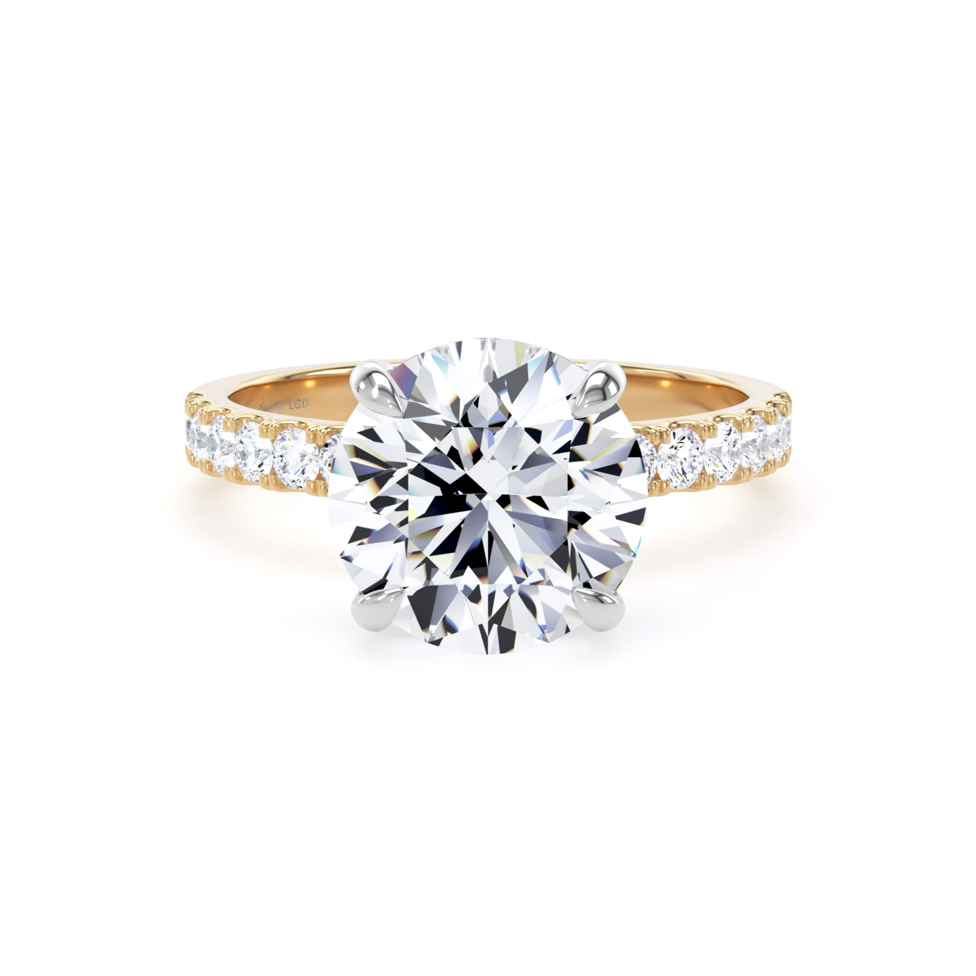 18ct Yellow Gold 3.25cttw Round Lab Grown Diamond Set Shoulder Solitaire Engagement Ring