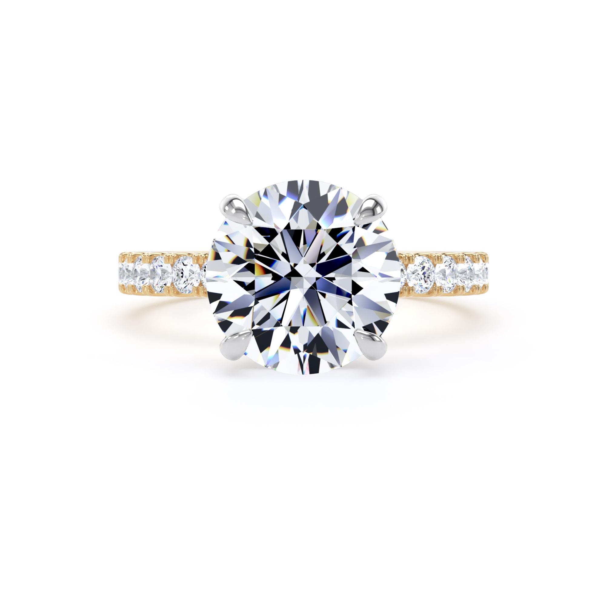 Goldsmiths 18ct Yellow Gold and Platinum 3.25cttw Round Lab Grown Diamond Set Shoulder Solitaire Engagement Ring - Ring Size W Goldsmiths 18ct Yellow Gold and Platinum 3.25cttw Round Lab Grown Diamond Set Shoulder Solitaire Engagement Ring - Ring Size W