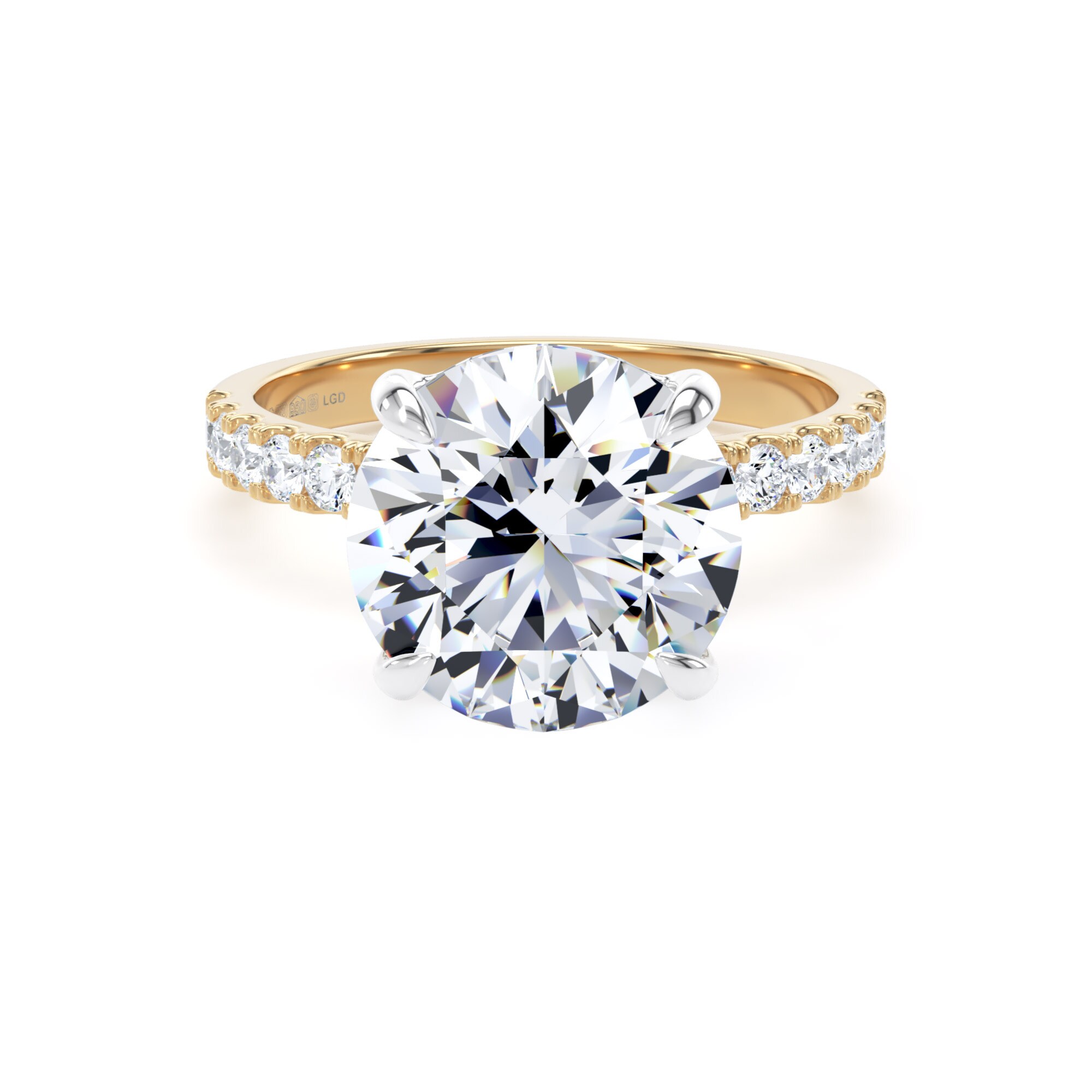 18ct Yellow Gold 4.25cttw Round Lab Grown Diamond Set Shoulder Solitaire Engagement Ring