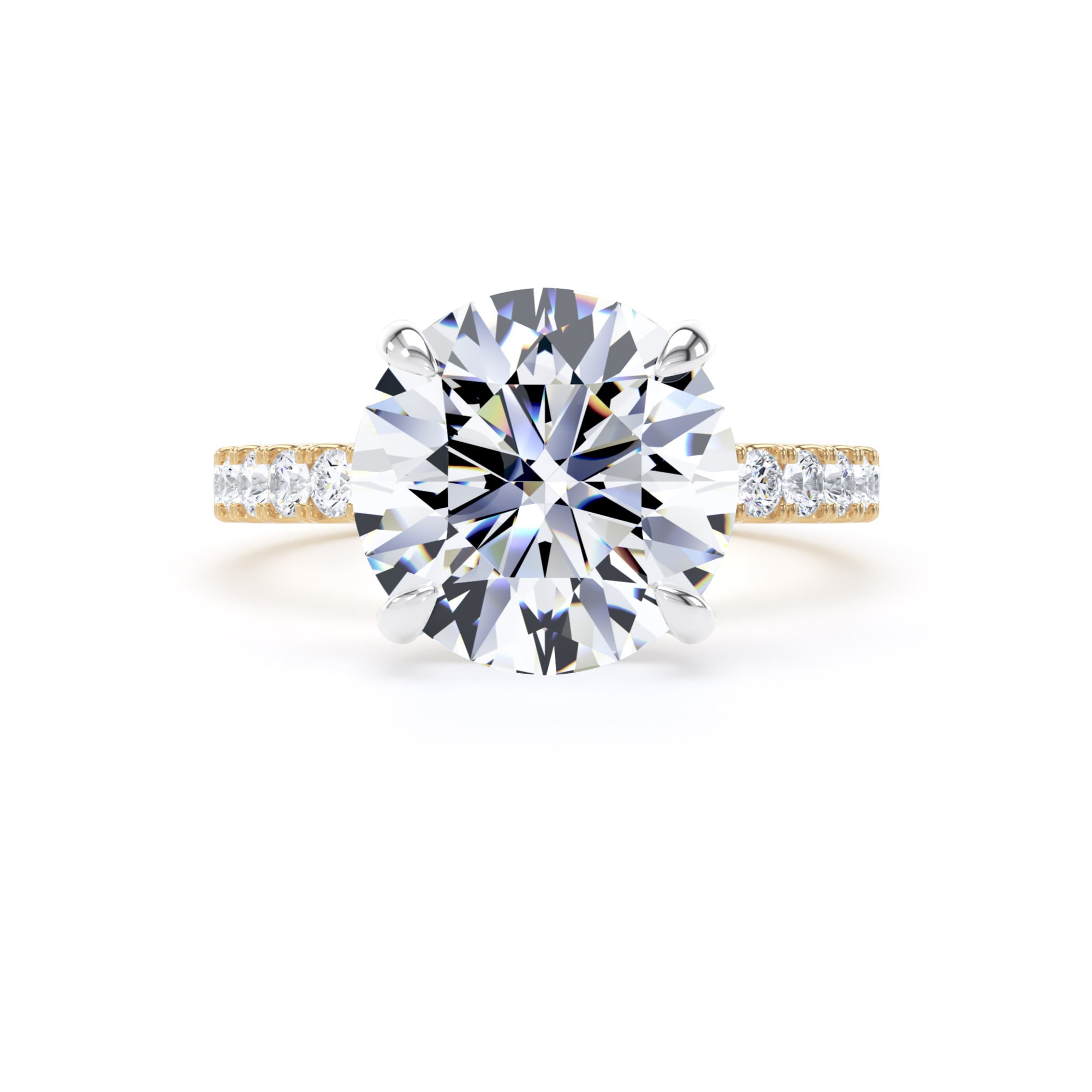 Goldsmiths 18ct Yellow Gold and Platinum 4.25cttw Round Lab Grown Diamond Set Shoulder Solitaire Engagement Ring - Ring Size Y Goldsmiths 18ct Yellow Gold and Platinum 4.25cttw Round Lab Grown Diamond Set Shoulder Solitaire Engagement Ring - Ring Size Y