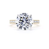 Goldsmiths 18ct Yellow Gold and Platinum 4.25cttw Round Lab Grown Diamond Set Shoulder Solitaire Engagement Ring - Ring Size F
