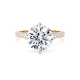 Goldsmiths 18ct Yellow Gold and Platinum Compass Set 3.25cttw Round Lab Grown Diamond Set Shoulder Solitaire Engagement Ring - Ring Size H