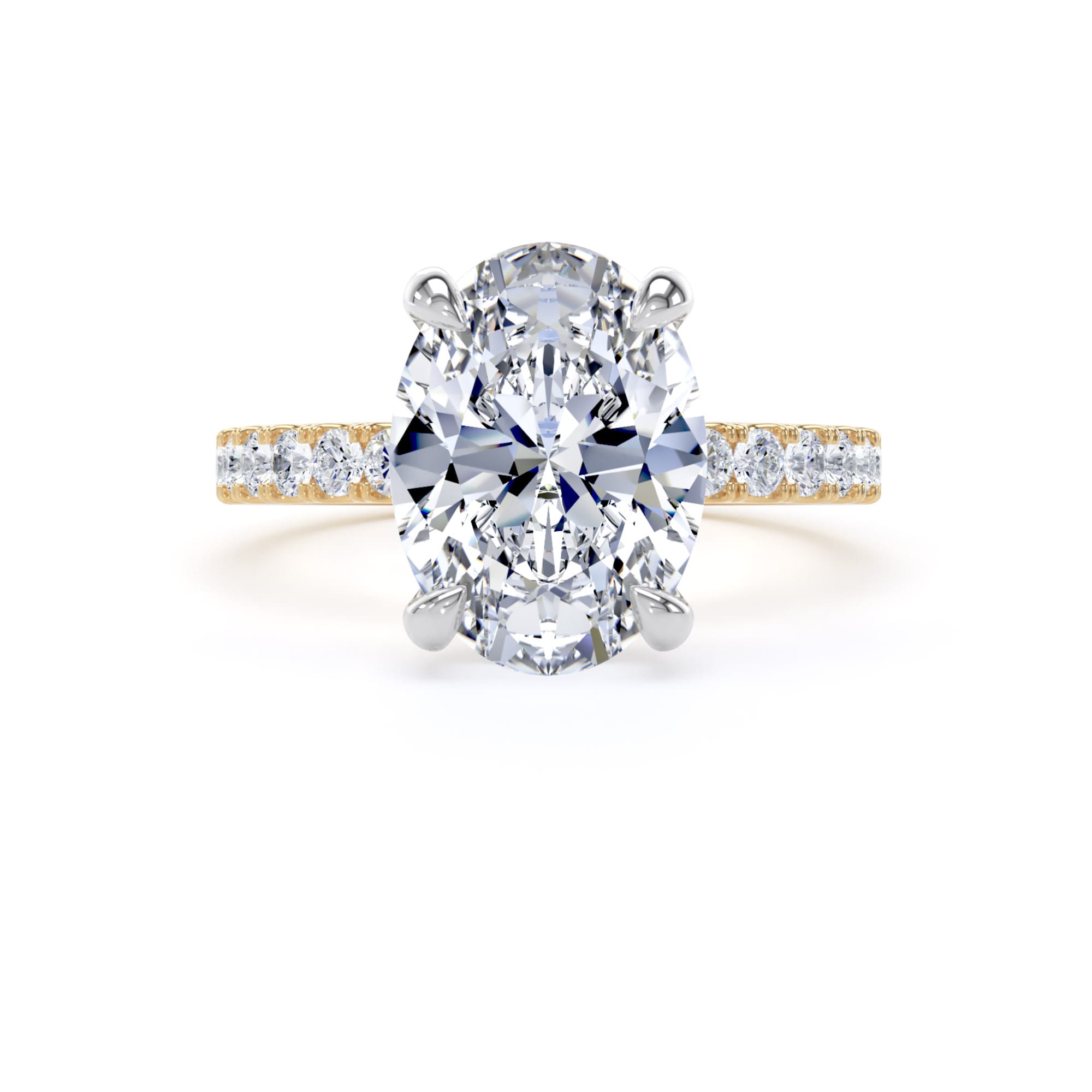 Goldsmiths 18ct Yellow Gold and Platinum 3.25cttw Oval Lab Grown Diamond Set Shoulder Solitaire Engagement Ring - Ring Size F Goldsmiths 18ct Yellow Gold and Platinum 3.25cttw Oval Lab Grown Diamond Set Shoulder Solitaire Engagement Ring - Ring Size F