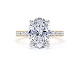 Goldsmiths 18ct Yellow Gold and Platinum 3.25cttw Oval Lab Grown Diamond Set Shoulder Solitaire Engagement Ring - Ring Size F.5