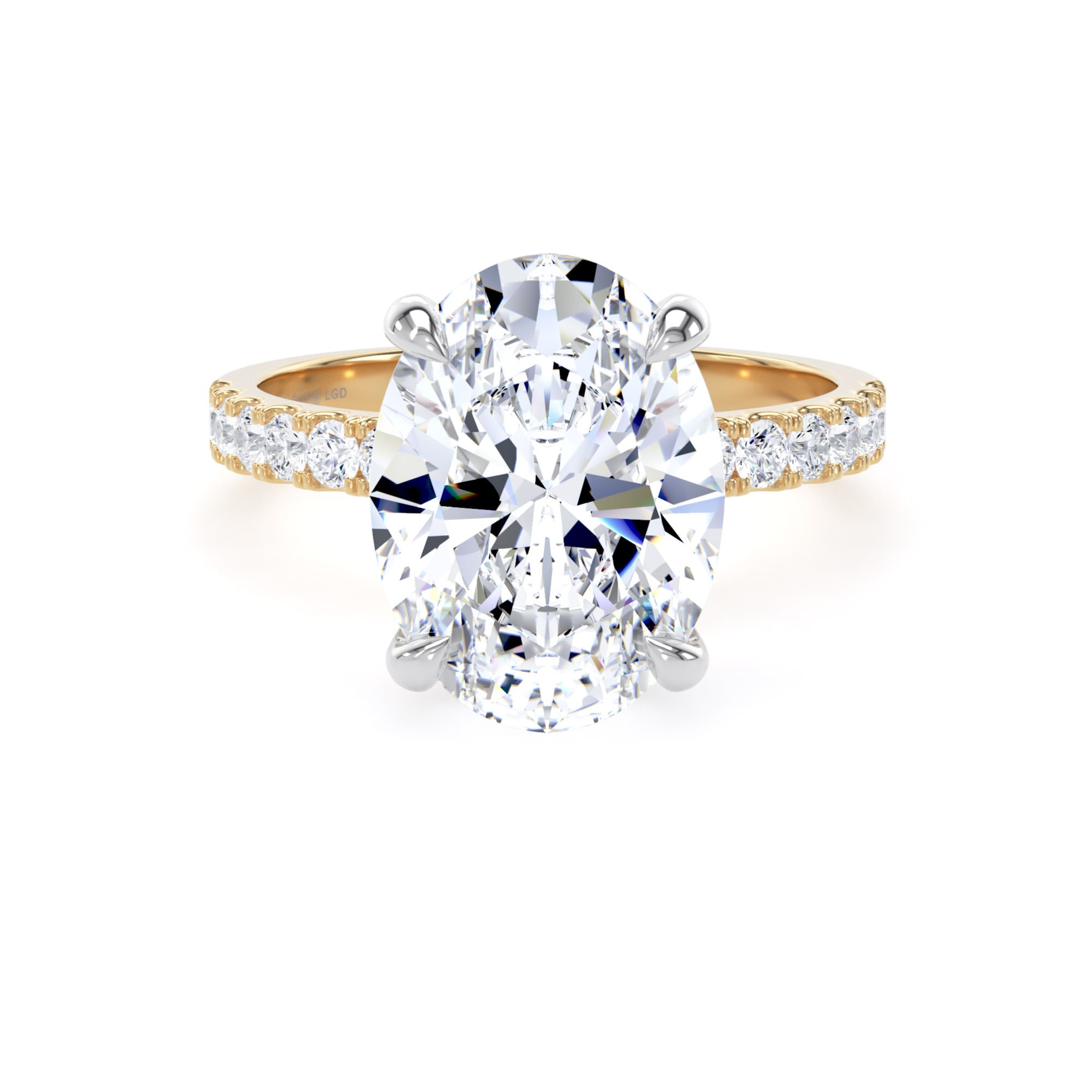 18ct Yellow Gold and Platinum 4.25cttw Oval Lab Grown Diamond Set Shoulder Solitaire Engagement Ring