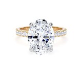 Goldsmiths 18ct Yellow Gold and Platinum 4.25cttw Oval Lab Grown Diamond Set Shoulder Solitaire Engagement Ring - Ring Size F.5