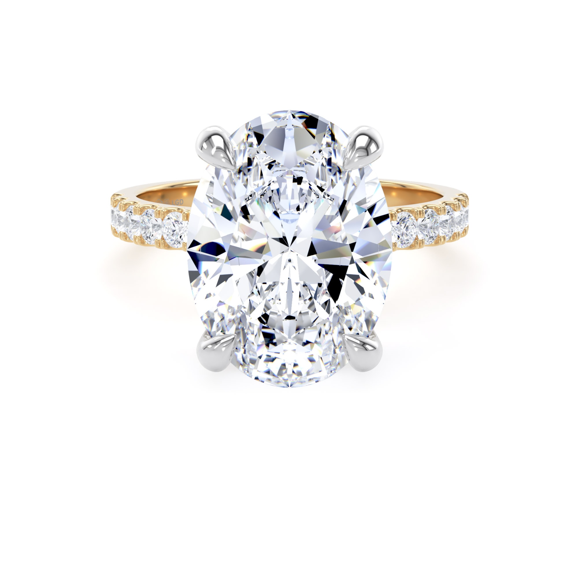 18ct Yellow Gold and Platinum 5.25cttw Oval Lab Grown Diamond Set Shoulder Solitaire Engagement Ring