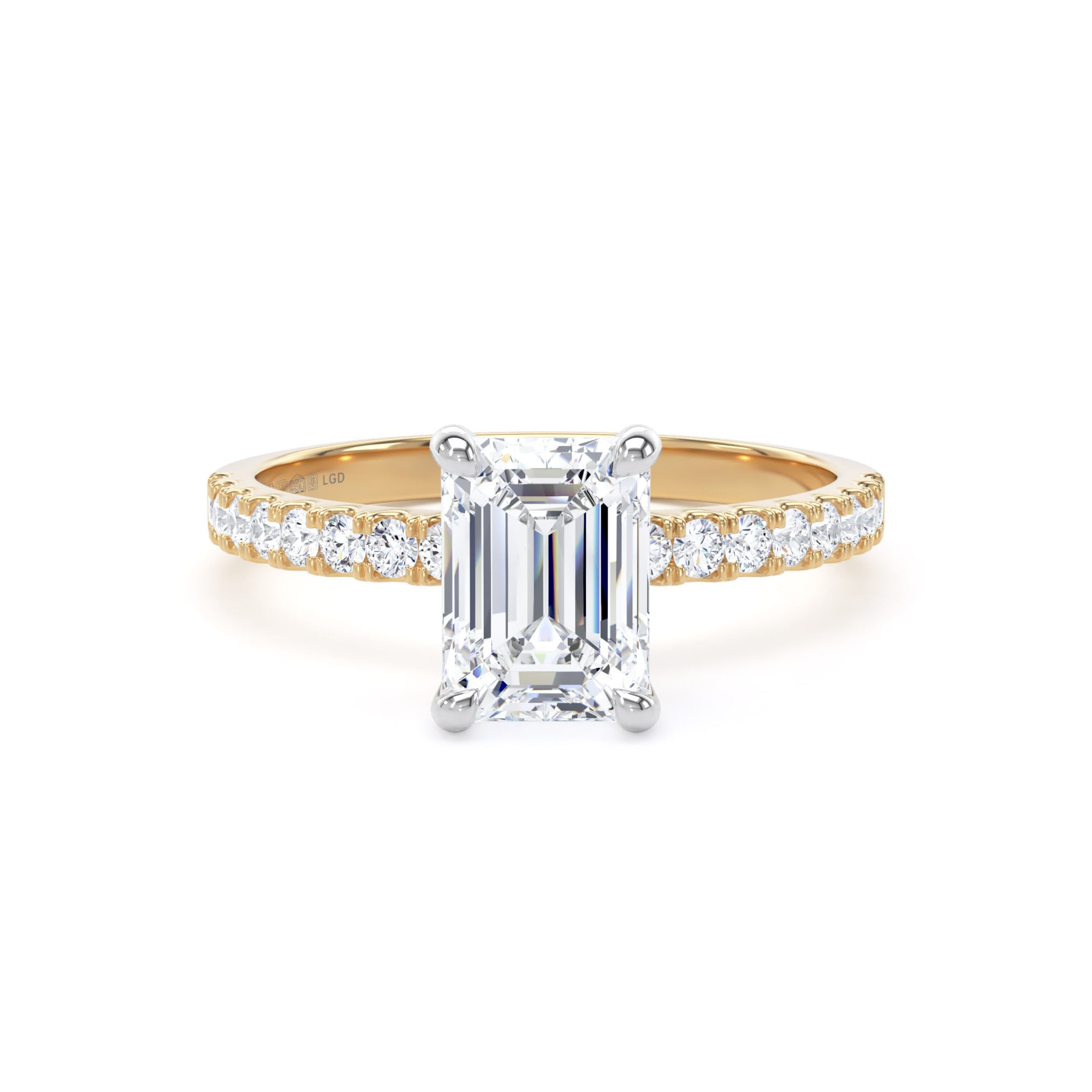 18ct Yellow Gold and Platinum 1.70cttw Emerald Cut Lab Grown Diamond Set Shoulder Solitaire Engagement Ring