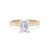 Goldsmiths 18ct Yellow Gold and Platinum 1.70cttw Emerald Cut Lab Grown Diamond Set Shoulder Solitaire Engagement Ring - Ring Size Q
