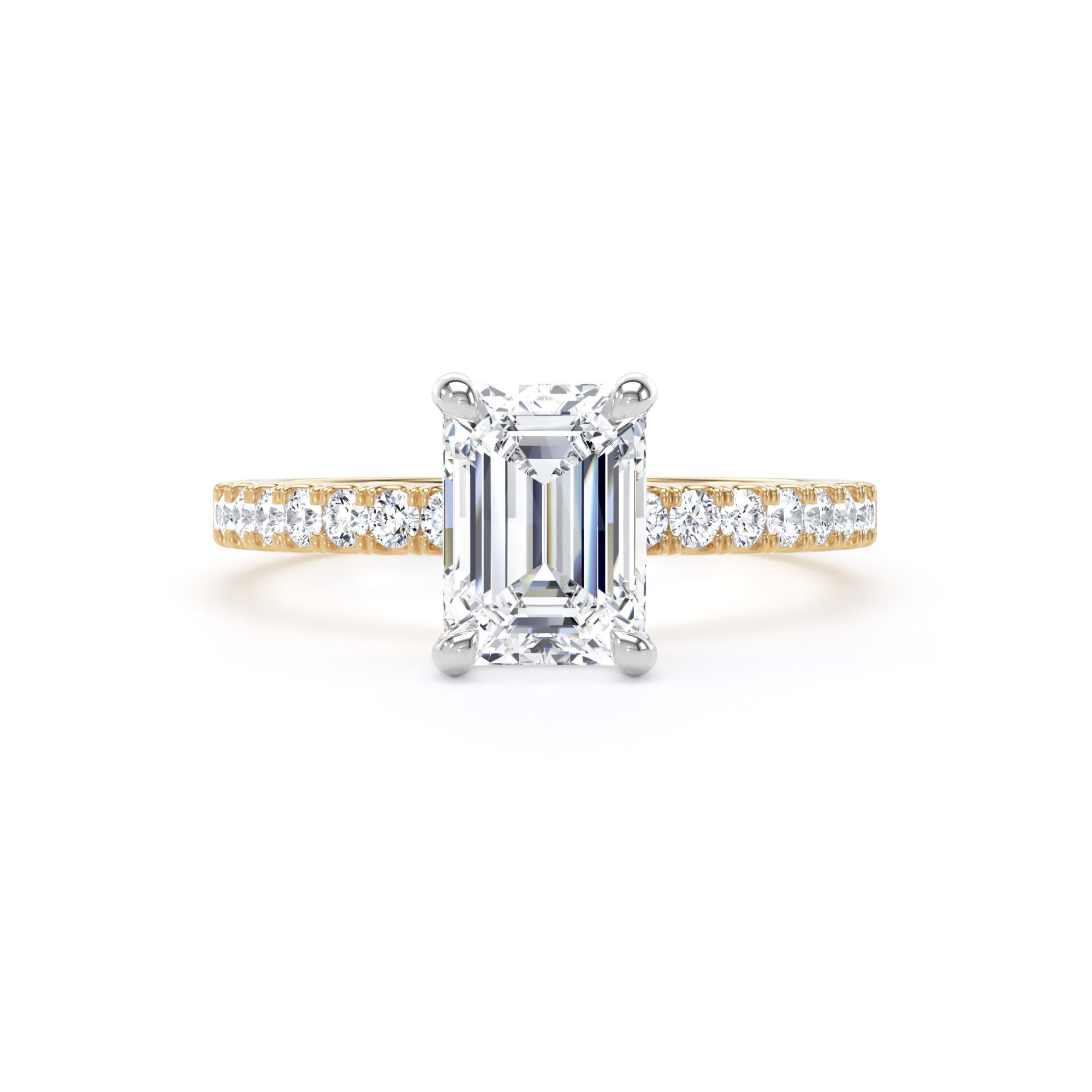 Goldsmiths 18ct Yellow Gold and Platinum 1.70cttw Emerald Cut Lab Grown Diamond Set Shoulder Solitaire Engagement Ring - Ring Size I.5 Goldsmiths 18ct Yellow Gold and Platinum 1.70cttw Emerald Cut Lab Grown Diamond Set Shoulder Solitaire Engagement Ring - Ring Size I.5
