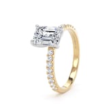 Goldsmiths 18ct Yellow Gold and Platinum 1.70cttw Emerald Cut Lab Grown Diamond Set Shoulder Solitaire Engagement Ring - Ring Size Q