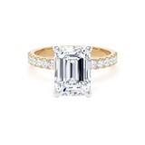 Goldsmiths 18ct Yellow Gold and Platinum 3.25cttw Emerald Cut Lab Grown Diamond Set Shoulder Solitaire Engagement Ring - Ring Size I.5