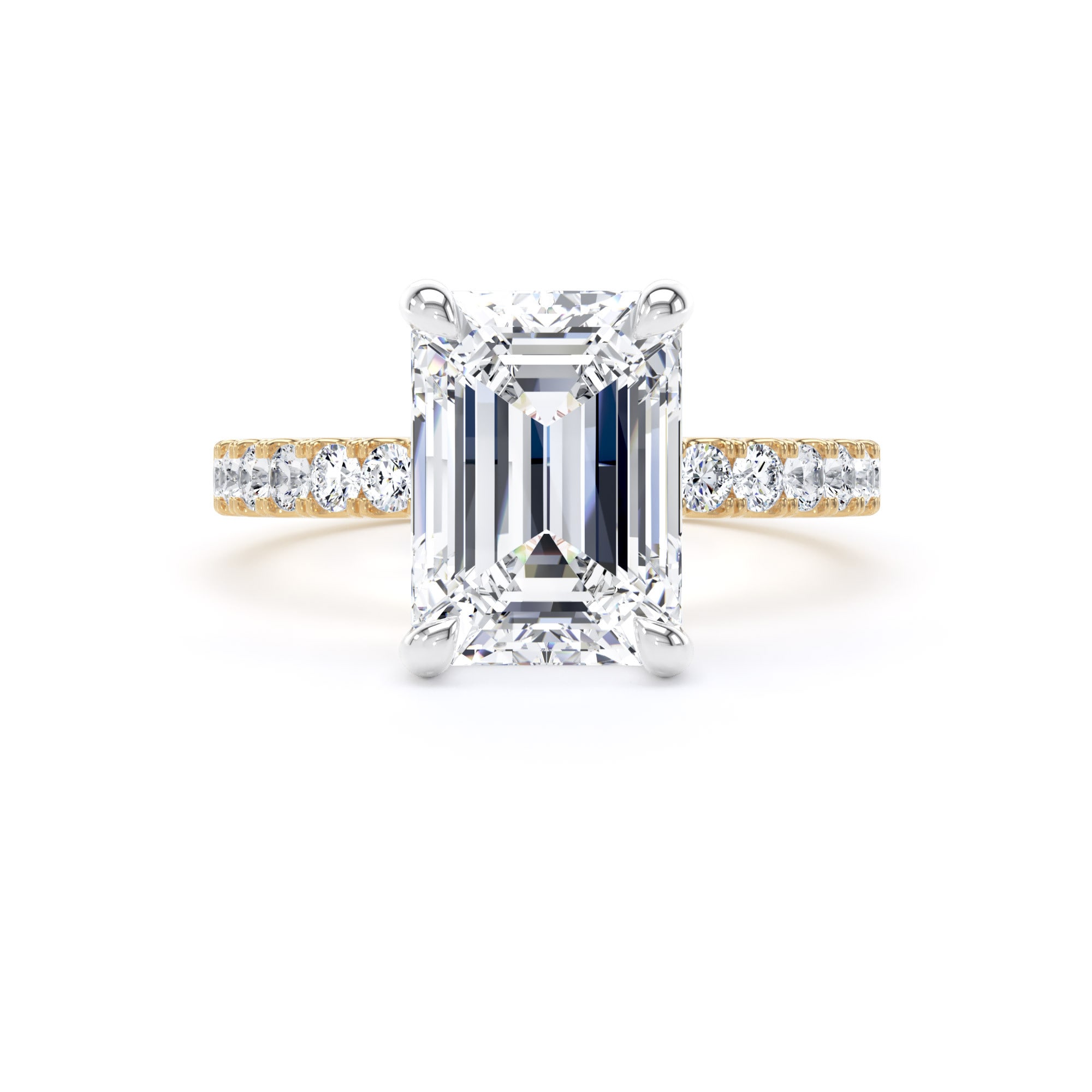 Goldsmiths 18ct Yellow Gold and Platinum 3.25cttw Emerald Cut Lab Grown Diamond Set Shoulder Solitaire Engagement Ring - Ring Size G Goldsmiths 18ct Yellow Gold and Platinum 3.25cttw Emerald Cut Lab Grown Diamond Set Shoulder Solitaire Engagement Ring - Ring Size G