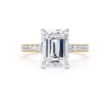 Goldsmiths 18ct Yellow Gold and Platinum 3.25cttw Emerald Cut Lab Grown Diamond Set Shoulder Solitaire Engagement Ring - Ring Size I.5