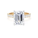 Goldsmiths 18ct Yellow Gold and Platinum 4.25cttw Emerald Cut Lab Grown Diamond Set Shoulder Solitaire Engagement Ring - Ring Size V