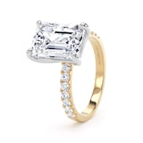 Goldsmiths 18ct Yellow Gold and Platinum 4.25cttw Emerald Cut Lab Grown Diamond Set Shoulder Solitaire Engagement Ring - Ring Size V