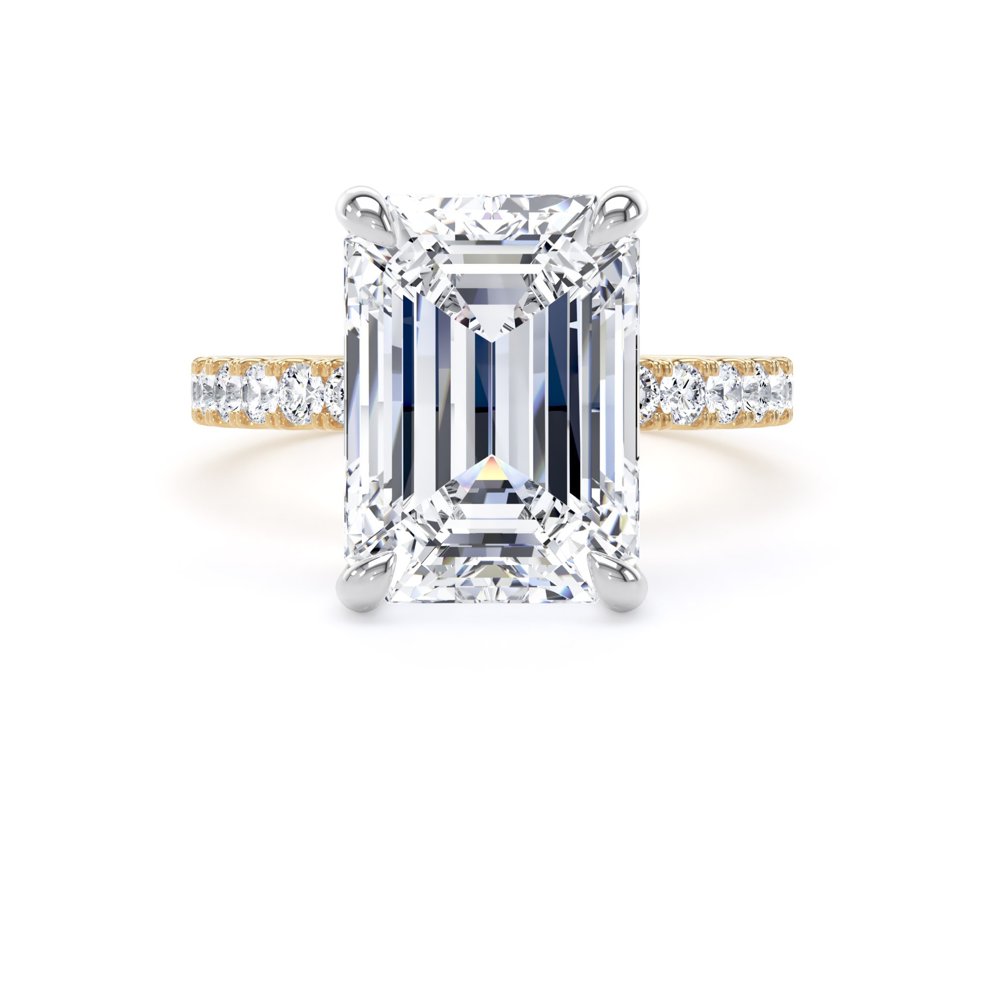 Goldsmiths 18ct Yellow Gold and Platinum 5.25cttw Emerald Cut Lab Grown Diamond Set Shoulder Solitaire Engagement Ring - Ring Size M.5 Goldsmiths 18ct Yellow Gold and Platinum 5.25cttw Emerald Cut Lab Grown Diamond Set Shoulder Solitaire Engagement Ring - Ring Size M.5