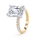 Goldsmiths 18ct Yellow Gold and Platinum 5.25cttw Emerald Cut Lab Grown Diamond Set Shoulder Solitaire Engagement Ring - Ring Size K.5