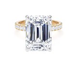 Goldsmiths 18ct Yellow Gold and Platinum 7.25cttw Emerald Cut Lab Grown Diamond Set Shoulder Solitaire Engagement Ring - Ring Size K.5