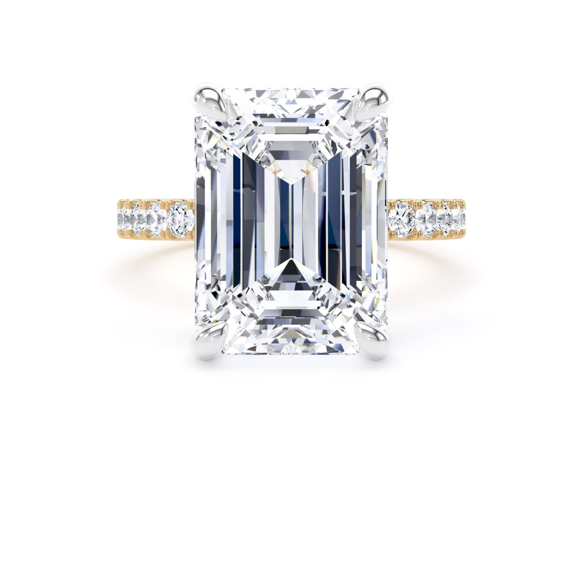 Goldsmiths 18ct Yellow Gold and Platinum 7.25cttw Emerald Cut Lab Grown Diamond Set Shoulder Solitaire Engagement Ring - Ring Size M.5 Goldsmiths 18ct Yellow Gold and Platinum 7.25cttw Emerald Cut Lab Grown Diamond Set Shoulder Solitaire Engagement Ring - Ring Size M.5