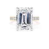Goldsmiths 18ct Yellow Gold and Platinum 7.25cttw Emerald Cut Lab Grown Diamond Set Shoulder Solitaire Engagement Ring - Ring Size K.5