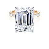 Goldsmiths 18ct Yellow Gold and Platinum 10.25cttw Emerald Cut Lab Grown Diamond Set Shoulder Solitaire Engagement Ring - Ring Size O.5