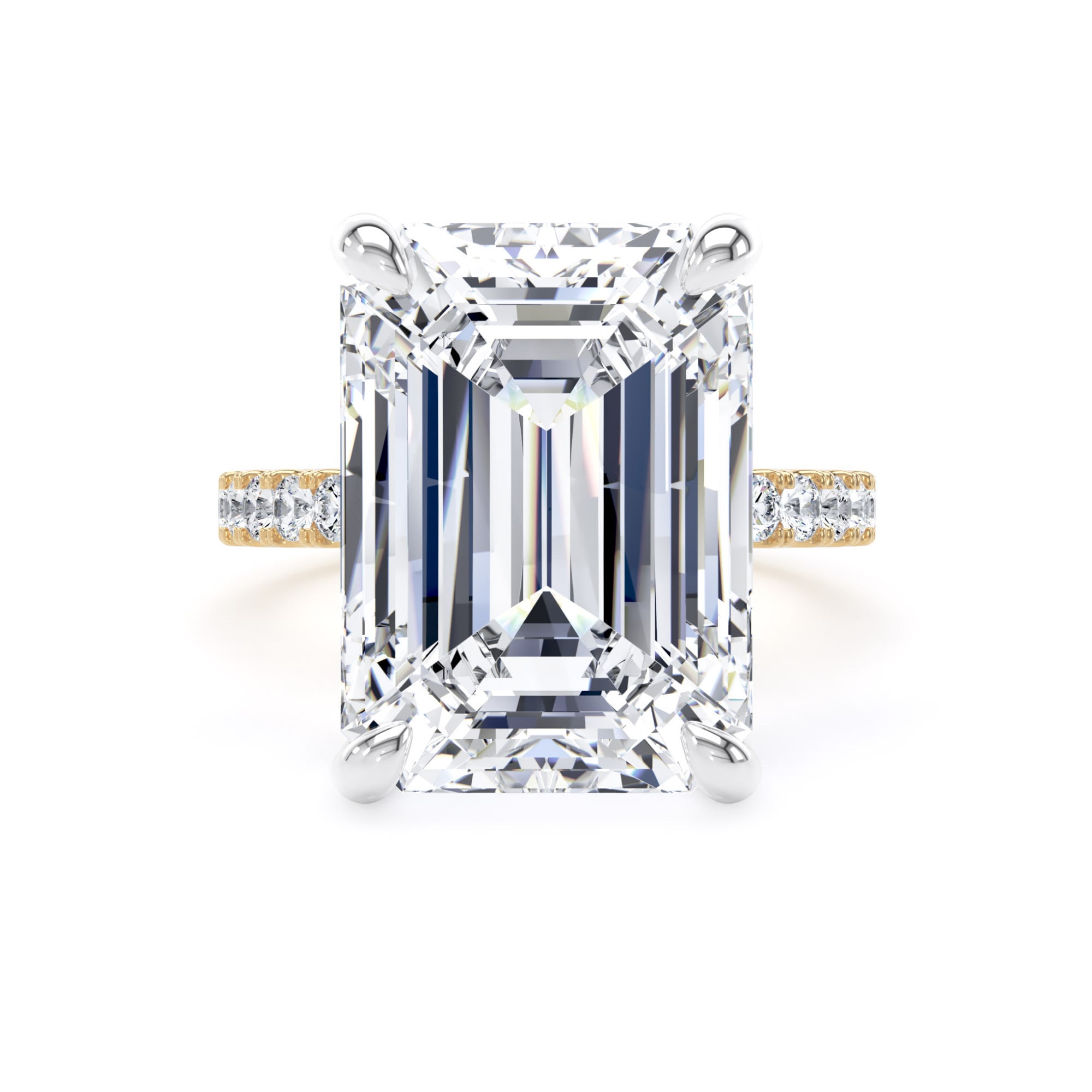Goldsmiths 18ct Yellow Gold and Platinum 10.25cttw Emerald Cut Lab Grown Diamond Set Shoulder Solitaire Engagement Ring - Ring Size J.5 Goldsmiths 18ct Yellow Gold and Platinum 10.25cttw Emerald Cut Lab Grown Diamond Set Shoulder Solitaire Engagement Ring - Ring Size J.5
