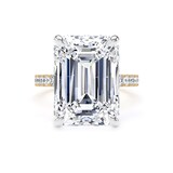 Goldsmiths 18ct Yellow Gold and Platinum 10.25cttw Emerald Cut Lab Grown Diamond Set Shoulder Solitaire Engagement Ring - Ring Size O.5