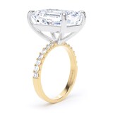 Goldsmiths 18ct Yellow Gold and Platinum 10.25cttw Emerald Cut Lab Grown Diamond Set Shoulder Solitaire Engagement Ring - Ring Size O.5