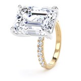 Goldsmiths 18ct Yellow Gold and Platinum 10.25cttw Emerald Cut Lab Grown Diamond Set Shoulder Solitaire Engagement Ring - Ring Size O.5