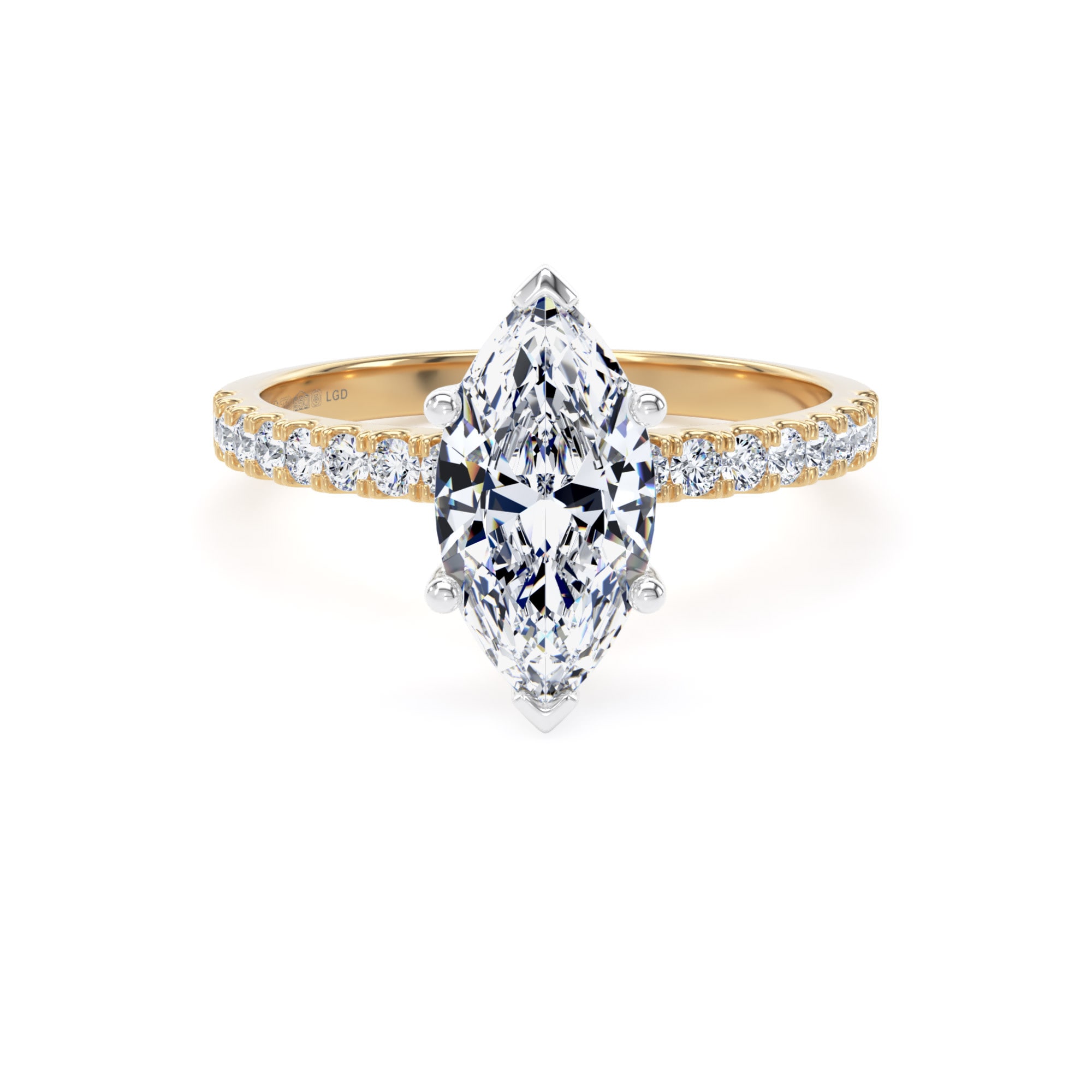 18ct Yellow Gold and Platinum 1.70cttw Marquise Cut Lab Grown Diamond Set Shoulder Solitaire Engagement Ring