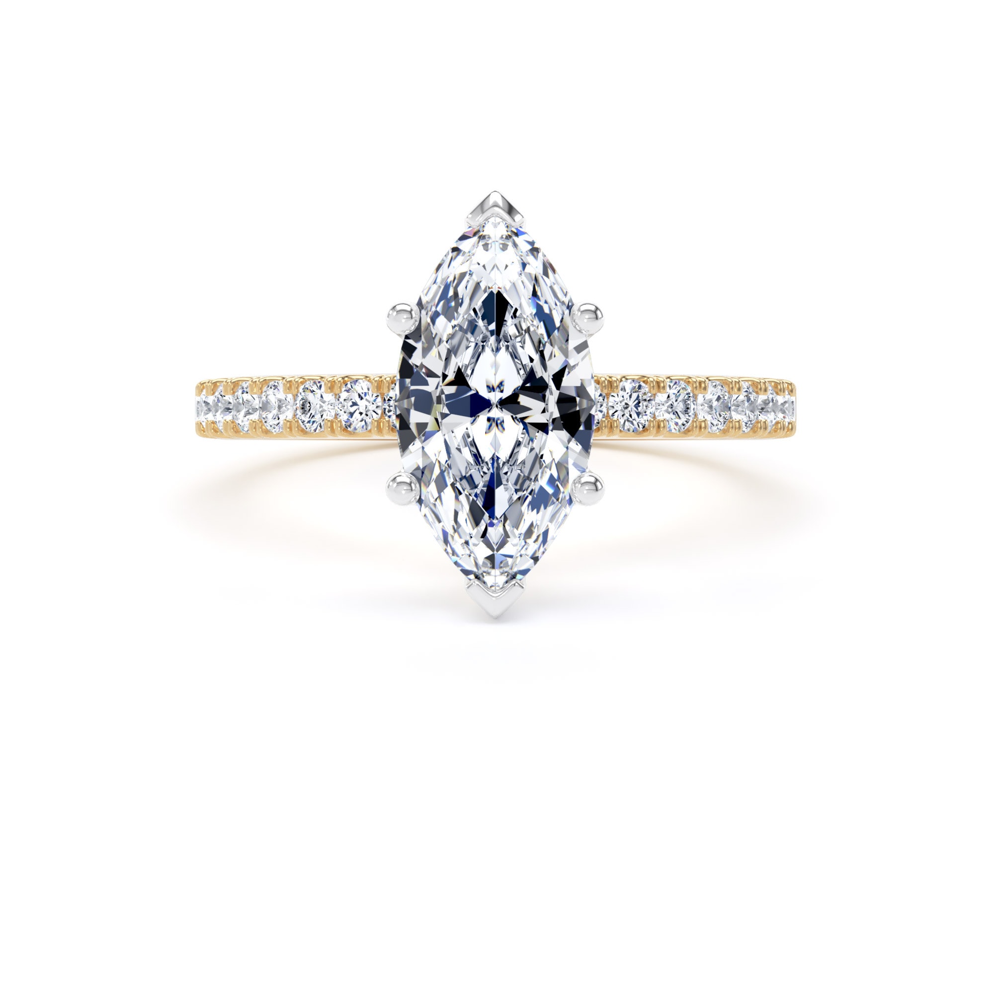Goldsmiths 18ct Yellow Gold and Platinum 1.70cttw Marquise Cut Lab Grown Diamond Set Shoulder Solitaire Engagement Ring - Ring Size J.5 Goldsmiths 18ct Yellow Gold and Platinum 1.70cttw Marquise Cut Lab Grown Diamond Set Shoulder Solitaire Engagement Ring - Ring Size J.5