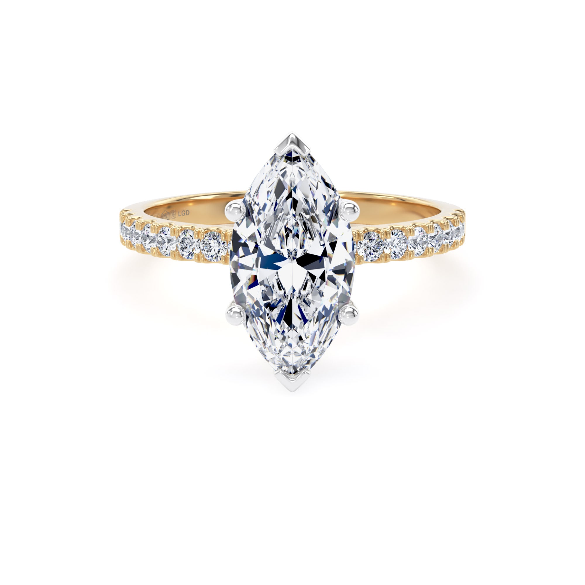 18ct Yellow Gold and Platinum 2.20cttw Marquise Cut Lab Grown Diamond Set Shoulder Solitaire Engagement Ring