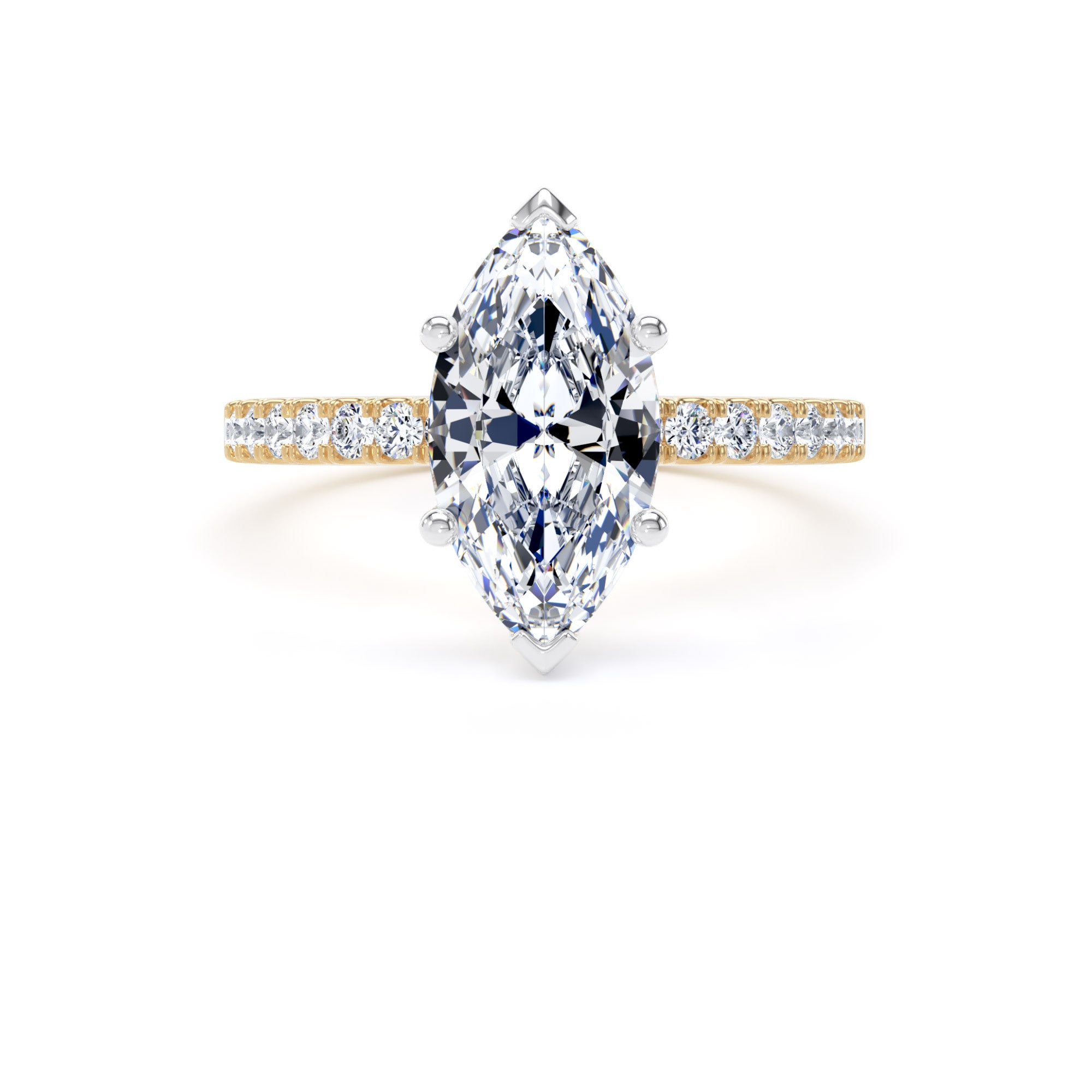 Goldsmiths 18ct Yellow Gold and Platinum 2.20cttw Marquise Cut Lab Grown Diamond Set Shoulder Solitaire Engagement Ring - Ring Size F.5 Goldsmiths 18ct Yellow Gold and Platinum 2.20cttw Marquise Cut Lab Grown Diamond Set Shoulder Solitaire Engagement Ring - Ring Size F.5