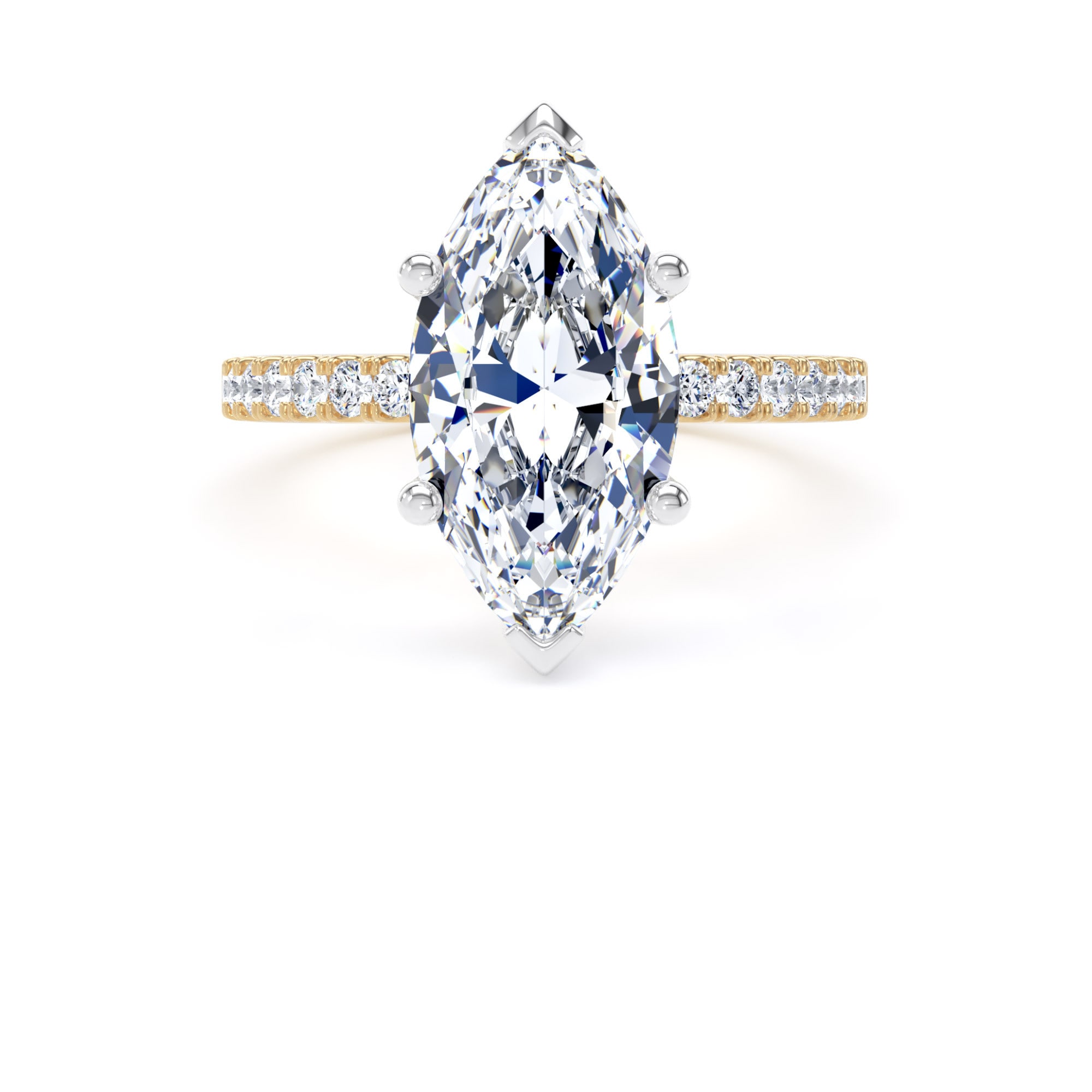 Goldsmiths 18ct Yellow Gold and Platinum 3.25cttw Marquise Cut Lab Grown Diamond Set Shoulder Solitaire Engagement Ring - Ring Size L Goldsmiths 18ct Yellow Gold and Platinum 3.25cttw Marquise Cut Lab Grown Diamond Set Shoulder Solitaire Engagement Ring - Ring Size L